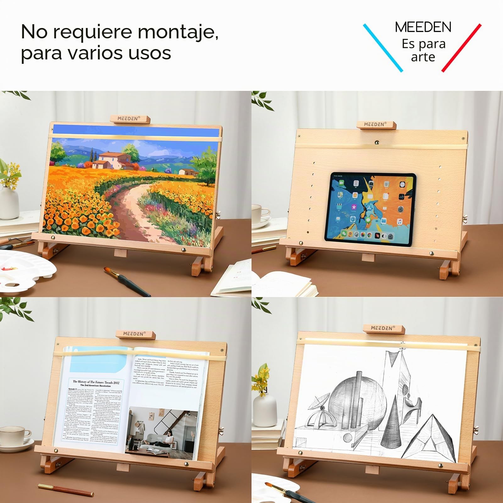 MEEDEN Caballete grande de madera de haya maciza con marco en forma de H ajustable para artistas, adolescentes y pintores, para lienzo de hasta 58,4 cm