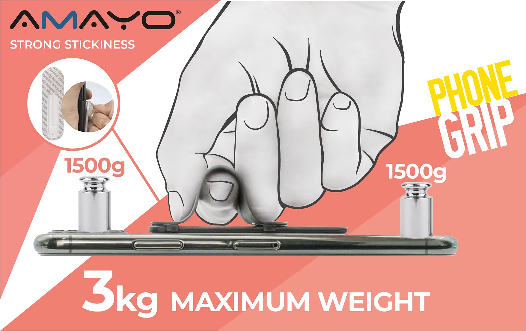 Amayo Grip - Supporto per telefono cellulare, con anello per cellulare, serie opaca, colore: nero
