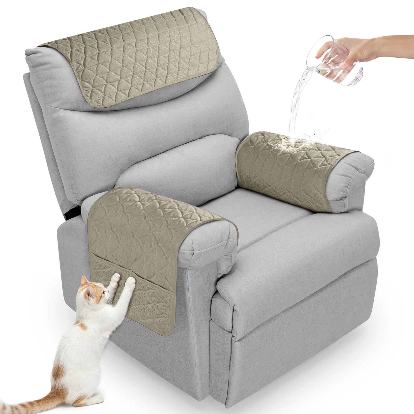 Upgraded Size 68*39cm Waterproof Nonslip Armchair Armrest Covers (Taupe)