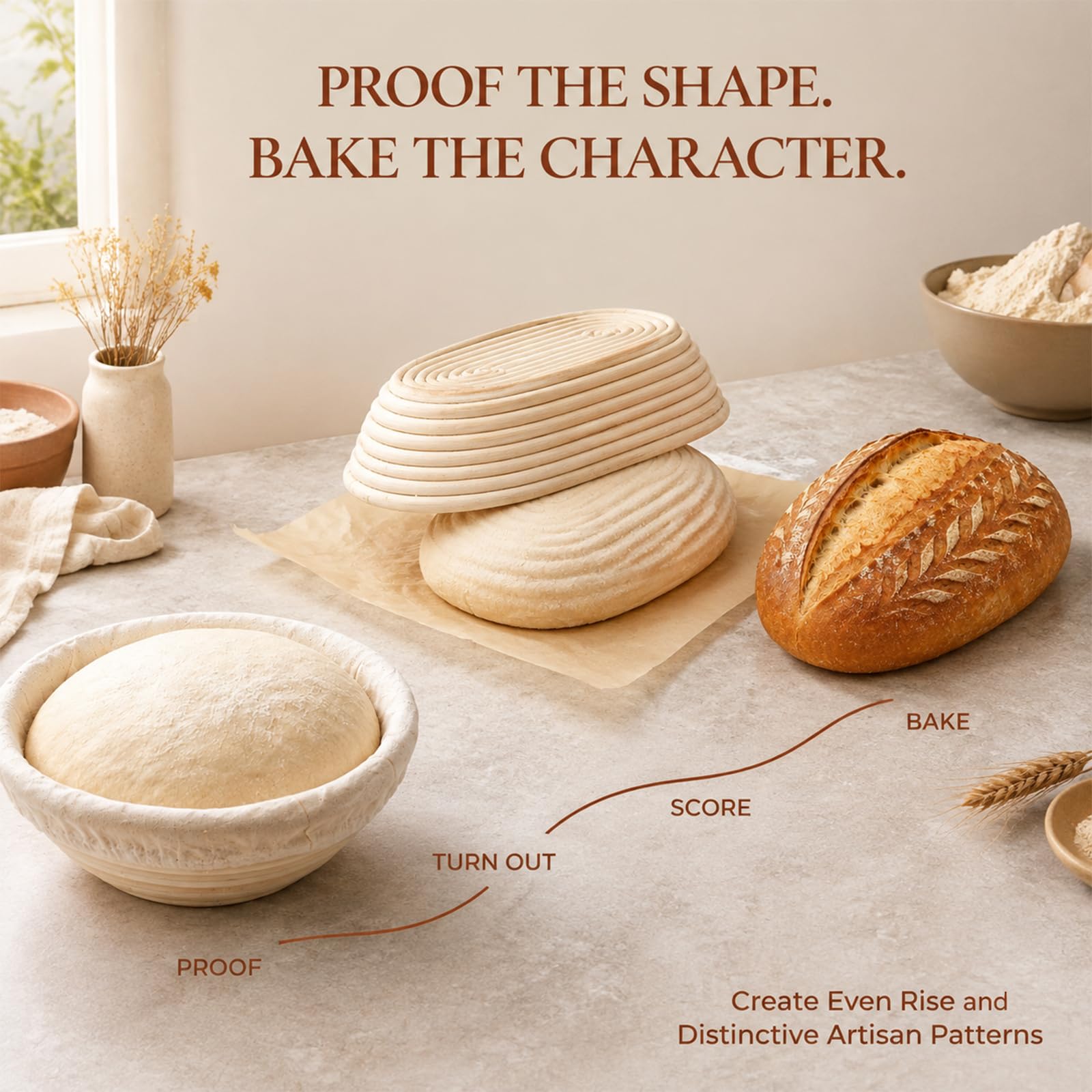 Banneton Pan - Juego de 6 Banetones para Pan de Ratán Natural