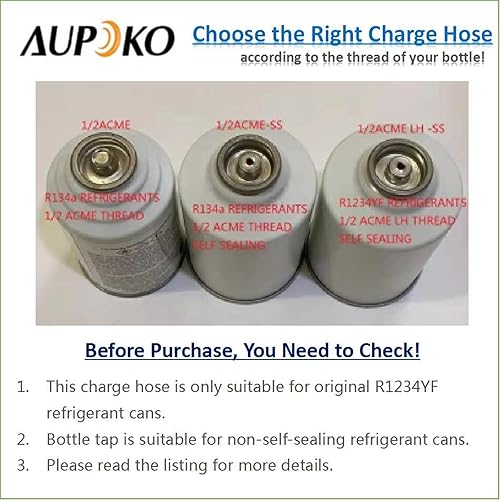 Miniatura 4 de Aupoko R1234YF Kit de manguera de carga de refrigerante, con grifo abrelatas de 12 LH, acoplador rápido de lado bajo R1234YF, tubo de carga de