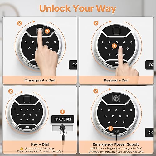 Miniatura 5 de GoldenKey Caja de seguridad biométrica blanca de 1.2 pies cúbicos con teclado de pantalla táctil, cajas fuertes de joyería para efectivo,