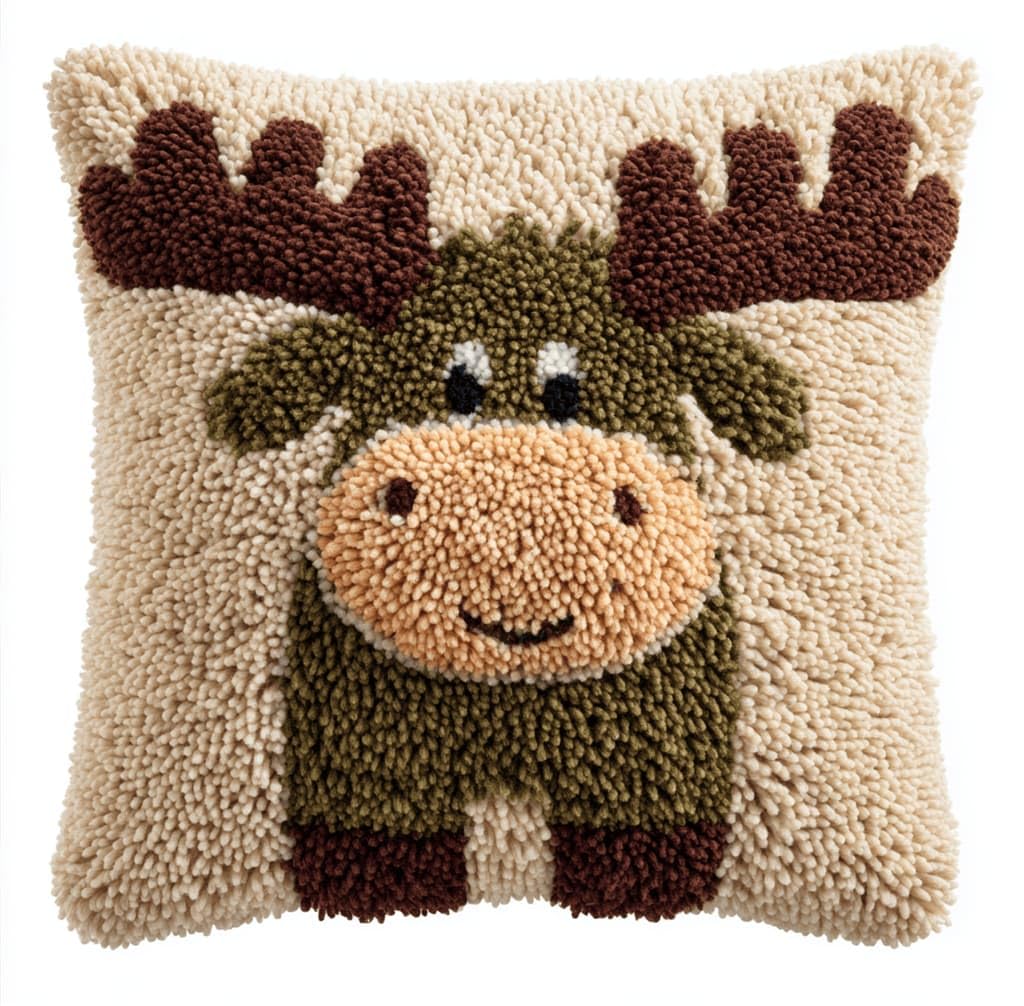 Kitquiver Latch Hook Kits Donkey for Adults,Elk DIY Latch Hook Cushion Kits and Latch Rug Kits Cross-Stitch Embroidery Cushion Cover for Home Sofa Decoration 17X17 in