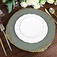 Vista 21 de Efavormart 6 Pack de 13 Pulgadas Platos de Carga Redondos Claros con Borde Tallado en Hojas Barrocas de Plata para Decoración de Mesa, Evento