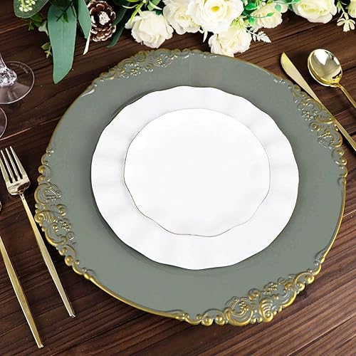 Vista 21 de Efavormart.com Efavormart - Paquete de 6 platos barrocos redondos de oro rosa transparente de 13 pulgadas, borde en relieve de hojas para decoración