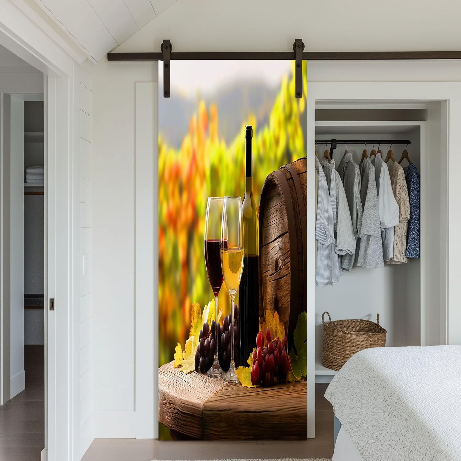 Realismus naklejka na drzwi, beczki wina, winogrona, tapeta na drzwi dla dzieci, do sypialni, 95 x 215 cm (szer. x wys.) naklejka na ścianę, fototapeta, dekoracja pokoju dla dzieci, dekoracja domu
