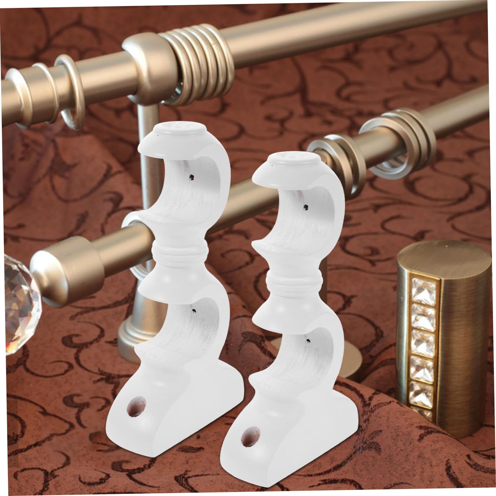 SHINEOFI 4 Pezzi Supporto Doppio Accessorio Resistente per Bastone Base Robusta in Legno per Montaggio Finestra per Tende in Legno