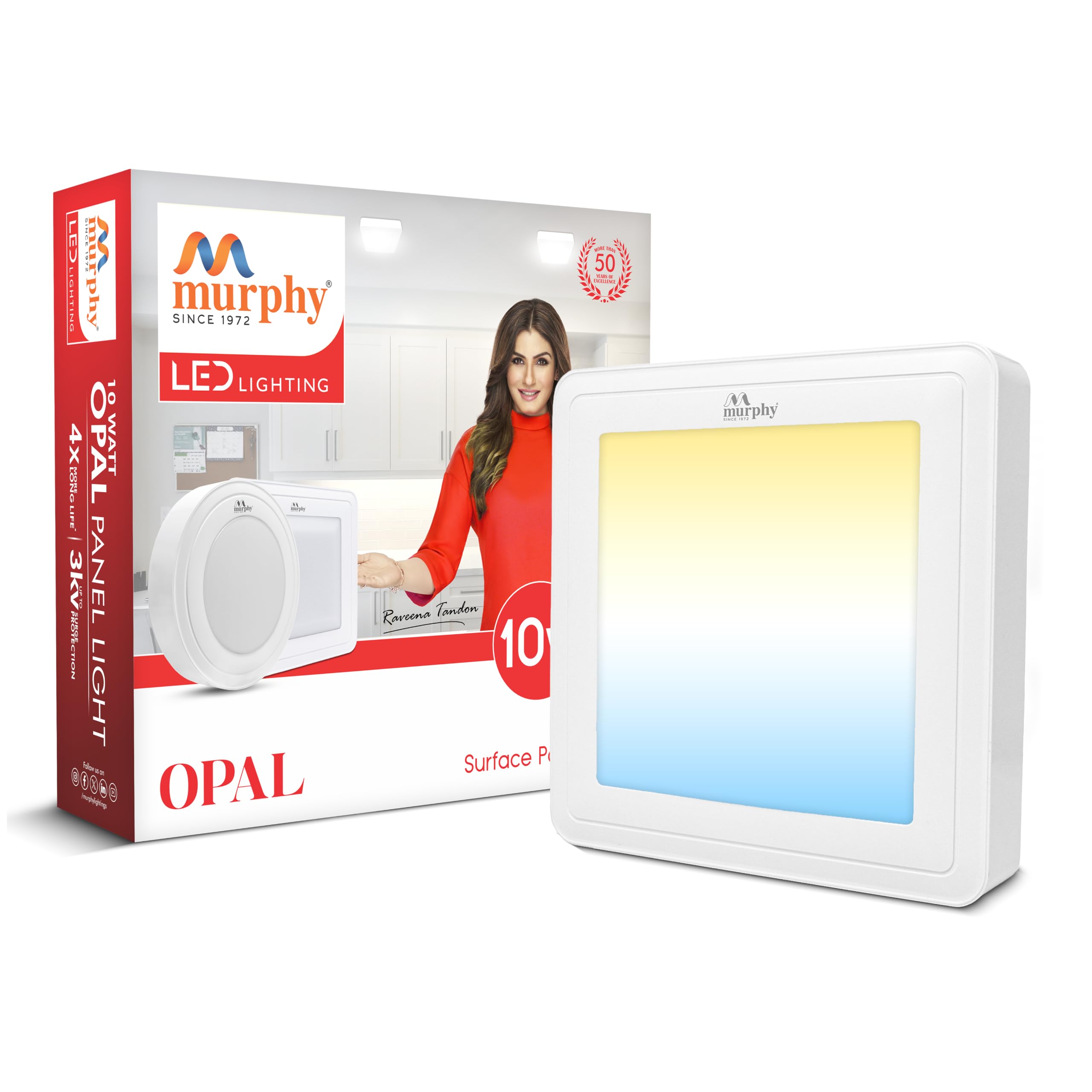 Murphy Aluminium 10W Vega 3-In-1 Square Led Panel Color Changing Surface Light (Cool White/Warm White/Natural White, Pack Of 1)-image-7