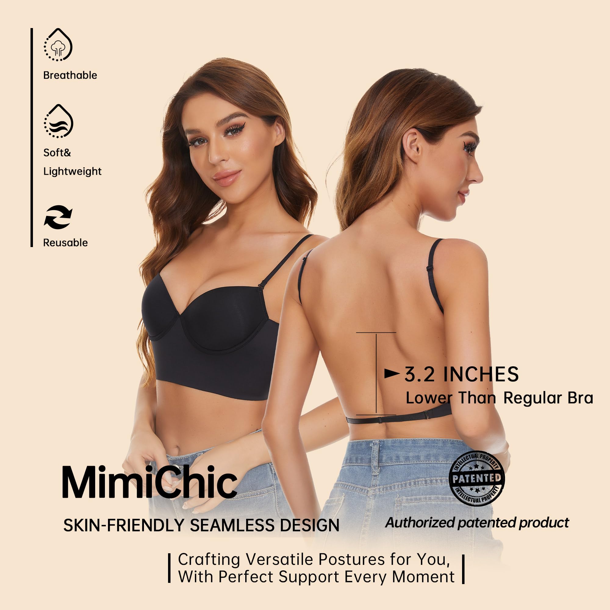 Reggiseno Schiena Scoperta-Reggiseno Invisibile Senza Cuciture Schiena Scoperta - Leggermente Imbottito Multifunzione Halter