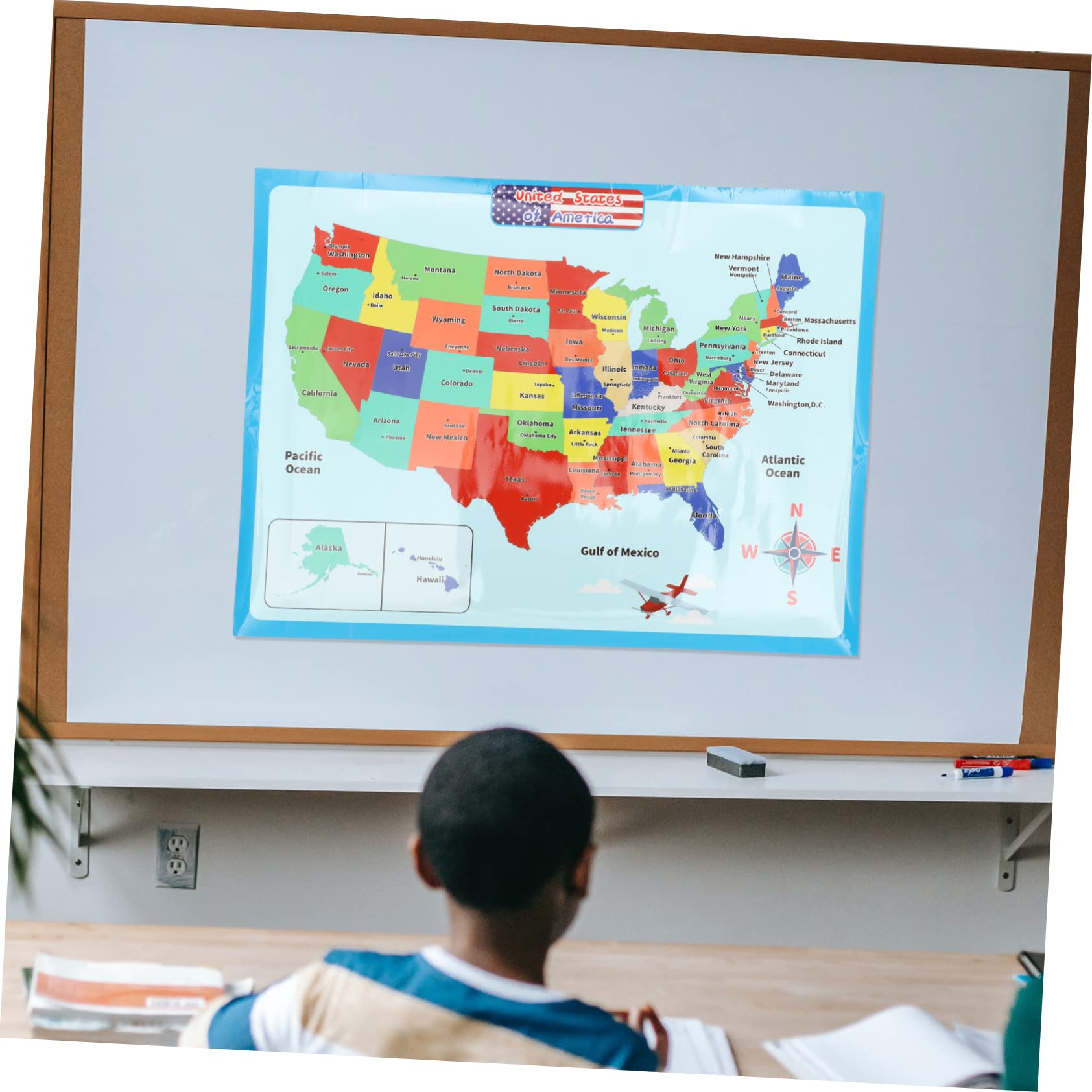TEHAUX 4blätter Us-karte Lernposter Für Junge Mädchen Pädagogisches Wandplakat Für Vorschule Grundschule Geografie Für Klassenraum