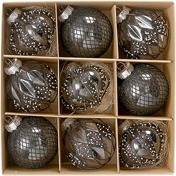 Christmas Ball Transparent Christmas Tree Ornaments New Year Party Christmas Ornaments Set 9PCS, Black