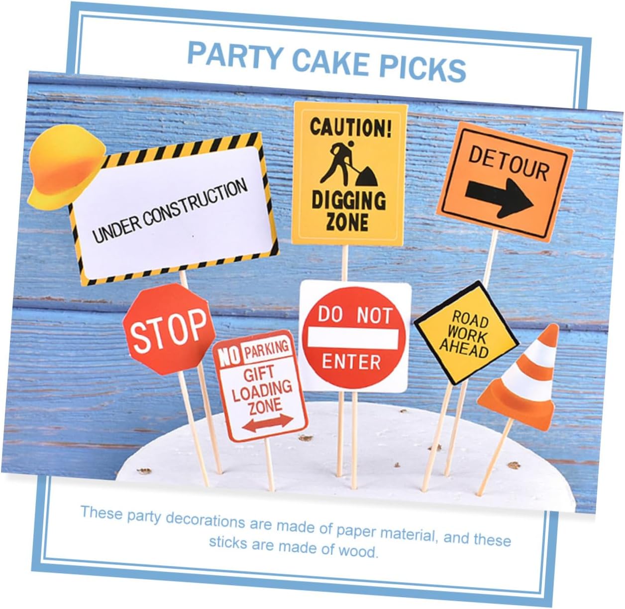 150Pcs Construction Cake Decor Toppers and Road Sign Cake Inserts for Birthday Party, Non-Edible Dessert Decorations, Engineering Vehicle Theme Party Supplies