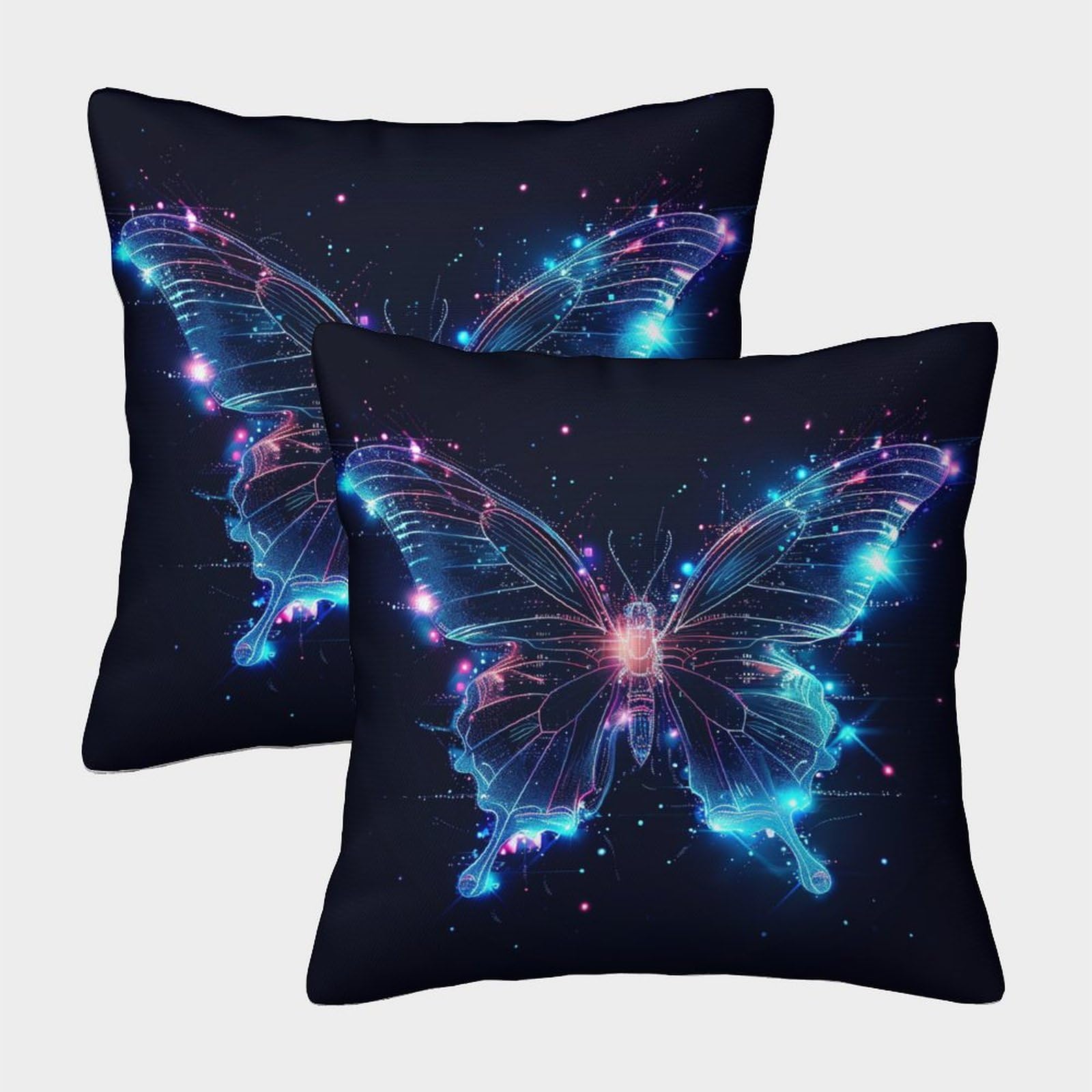 GUYDZOOM Glowing Butterfly Pattern Cushion Covers Set of 2 Interior Decorative Cushion Cover for Bedroom Sofa Cushion Cover Hidden Zip Interior Decoration |50x50cm