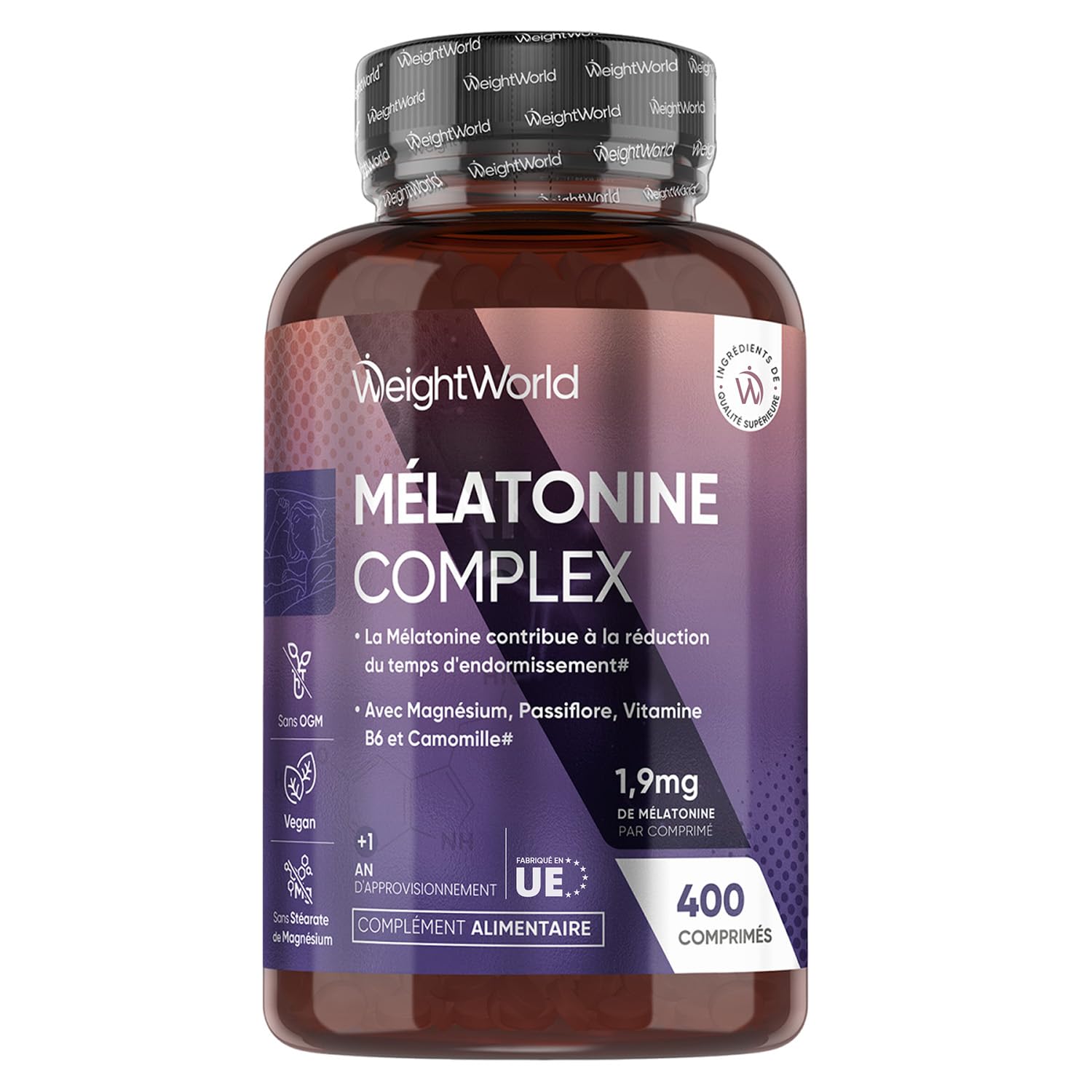 Melatonine 1,9 mg, 400 Micro Comprimés Vegan - Mélatonine Complexe 5-en-1