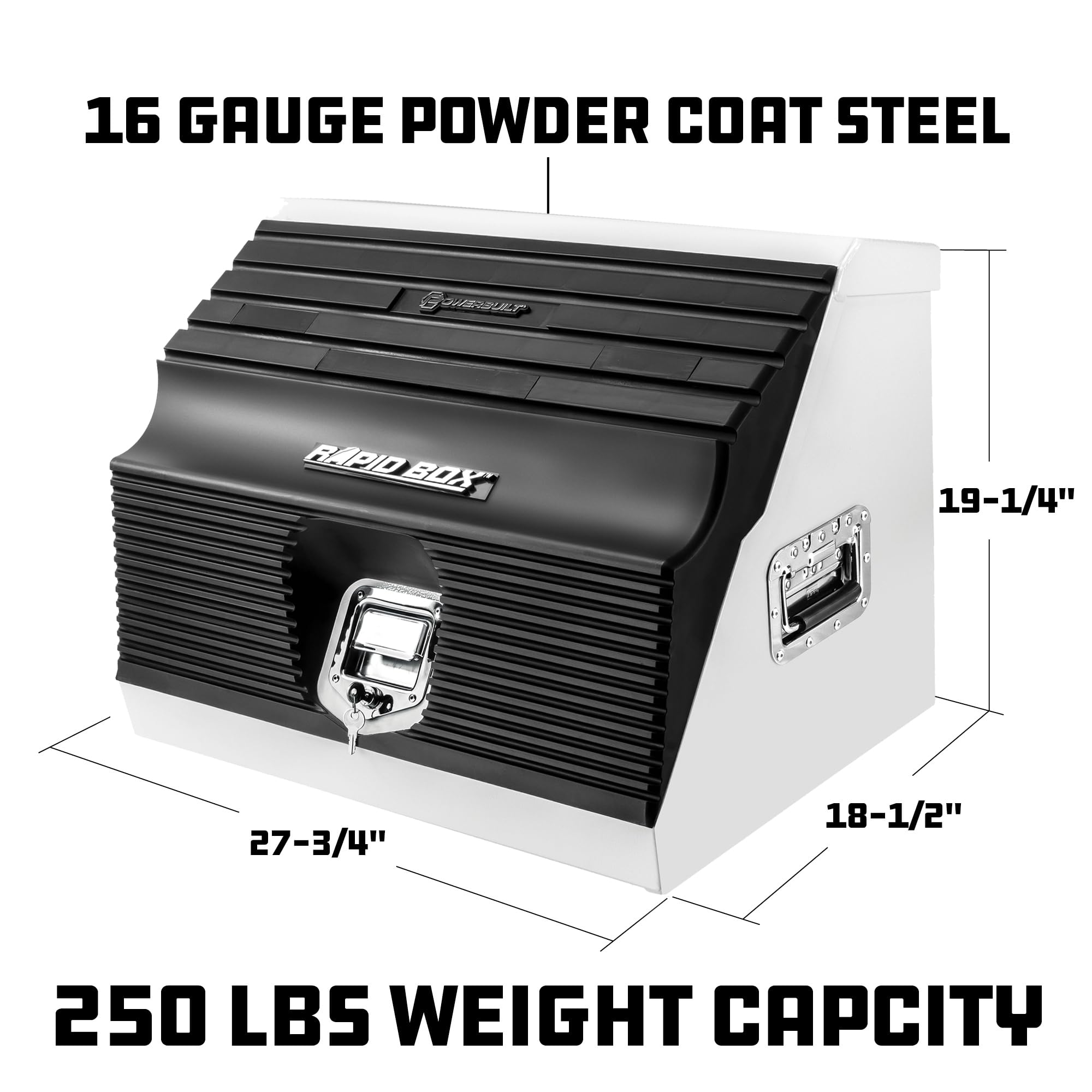 Powerbuilt 26 Inch Portable Slant Front Rapid Toolbox Tiered Stairstep Tool Holders, 16 Gauge Steel, Chrome Hardware, Weather-Resistant Lockable Polymer Lid, White, 941921