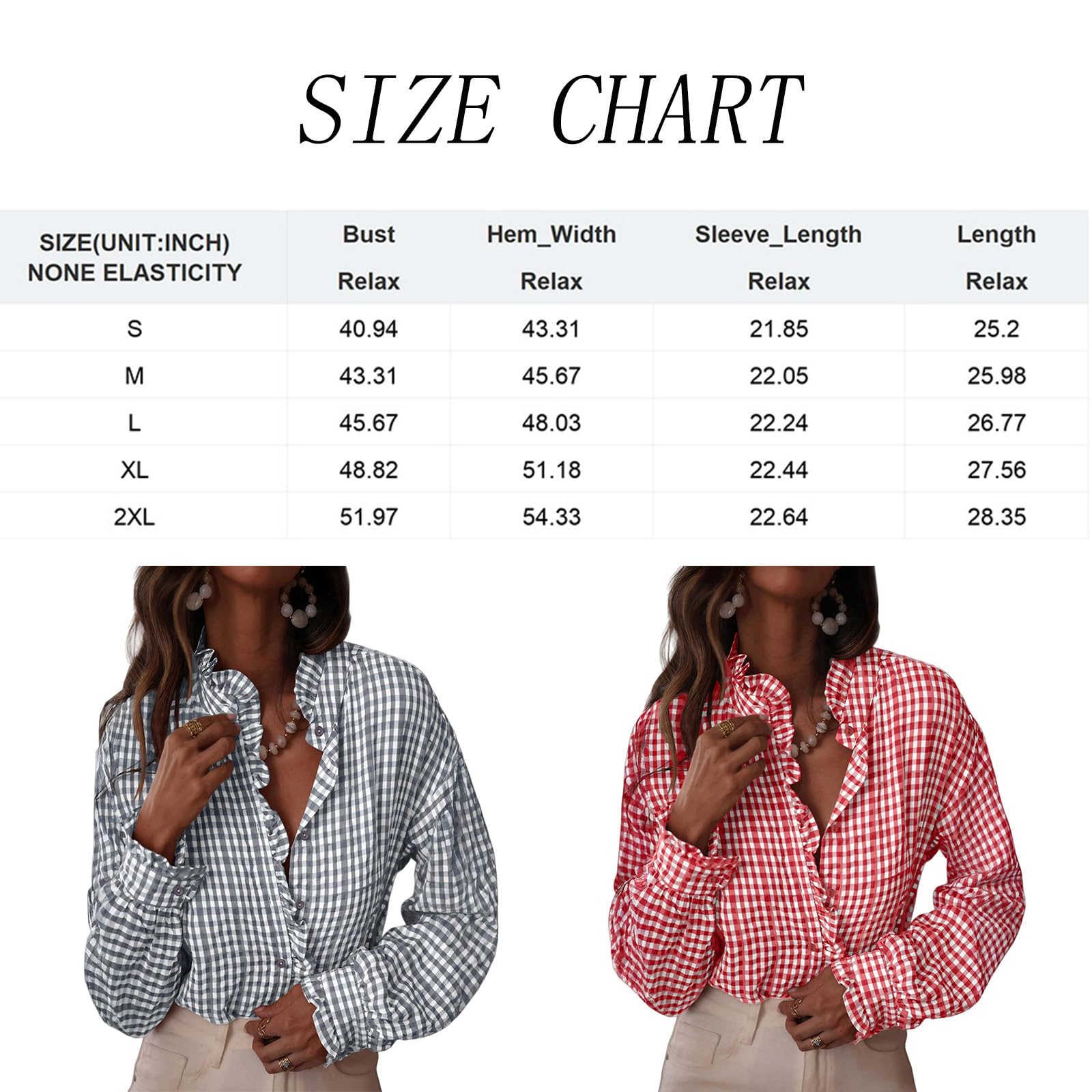 Blusa a cuadros con cuello en V y botones para mujer, estilo casual, de manga larga, a cuadros, a la moda, camisas a cuadros para mujer