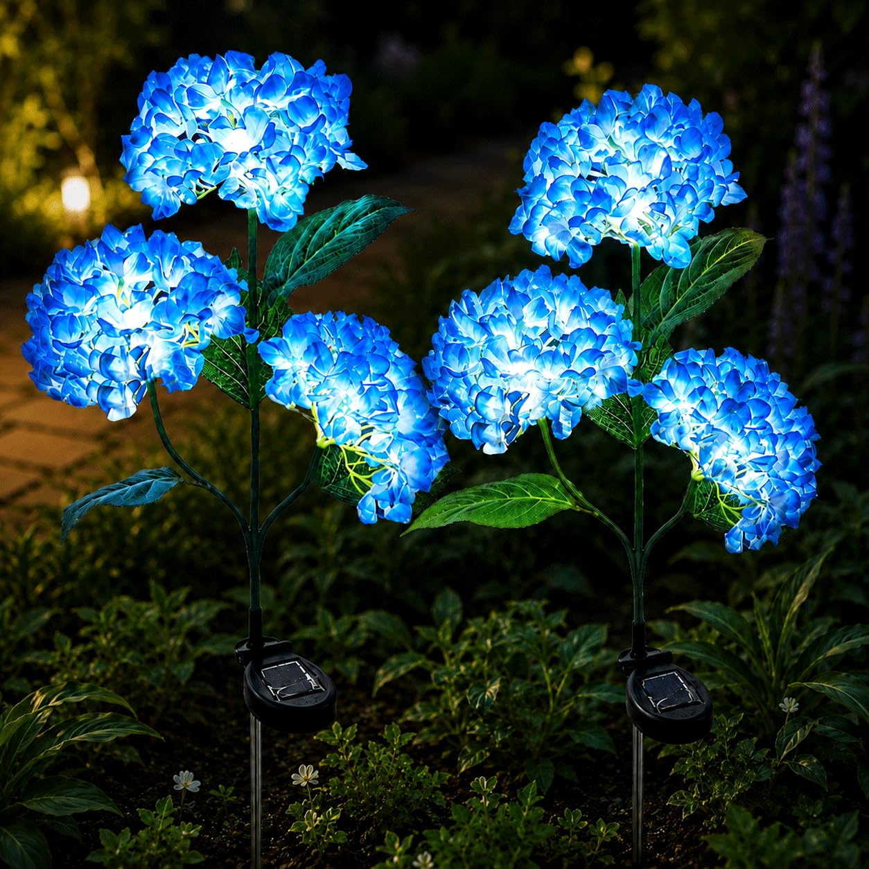 nnOuOnn 2Pack Solar Flower Lights Outdoor Waterproof, 2026 LED Garden Stake Ornaments Hydrangea Solar Powered Light, Outside Decorative Artificial Flowers for Yard Patio Lawn