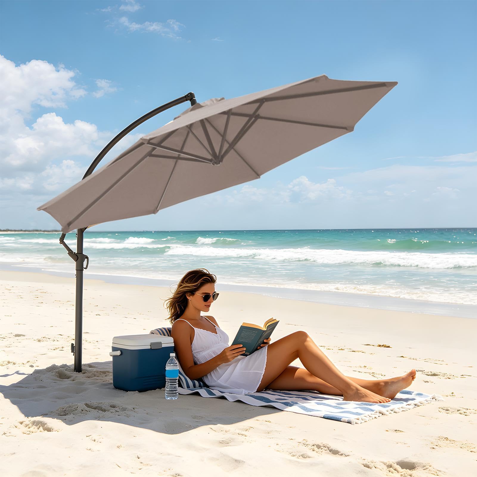Przesunięte parasole tarasowe na wsporniku – ochrona przed promieniowaniem UV, wodoodporne, łatwe przechylanie i korba, parasol na wsporniku tarasowym przy basenie, na plażę, do parku, na dziedziniec