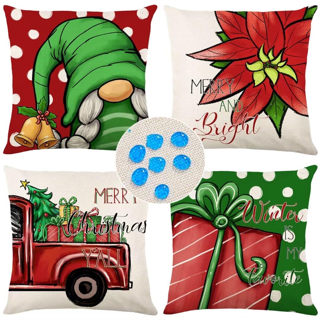 Cuscino per Divano 75x75cm/29x29in 4 Pack Fodere per Cuscini Impermeabili Natale Fodera per Cuscino Decorativo Copricuscini in Lino per Divano Casa Esterni Interni Fodere Cuscino Esterno ZC-111