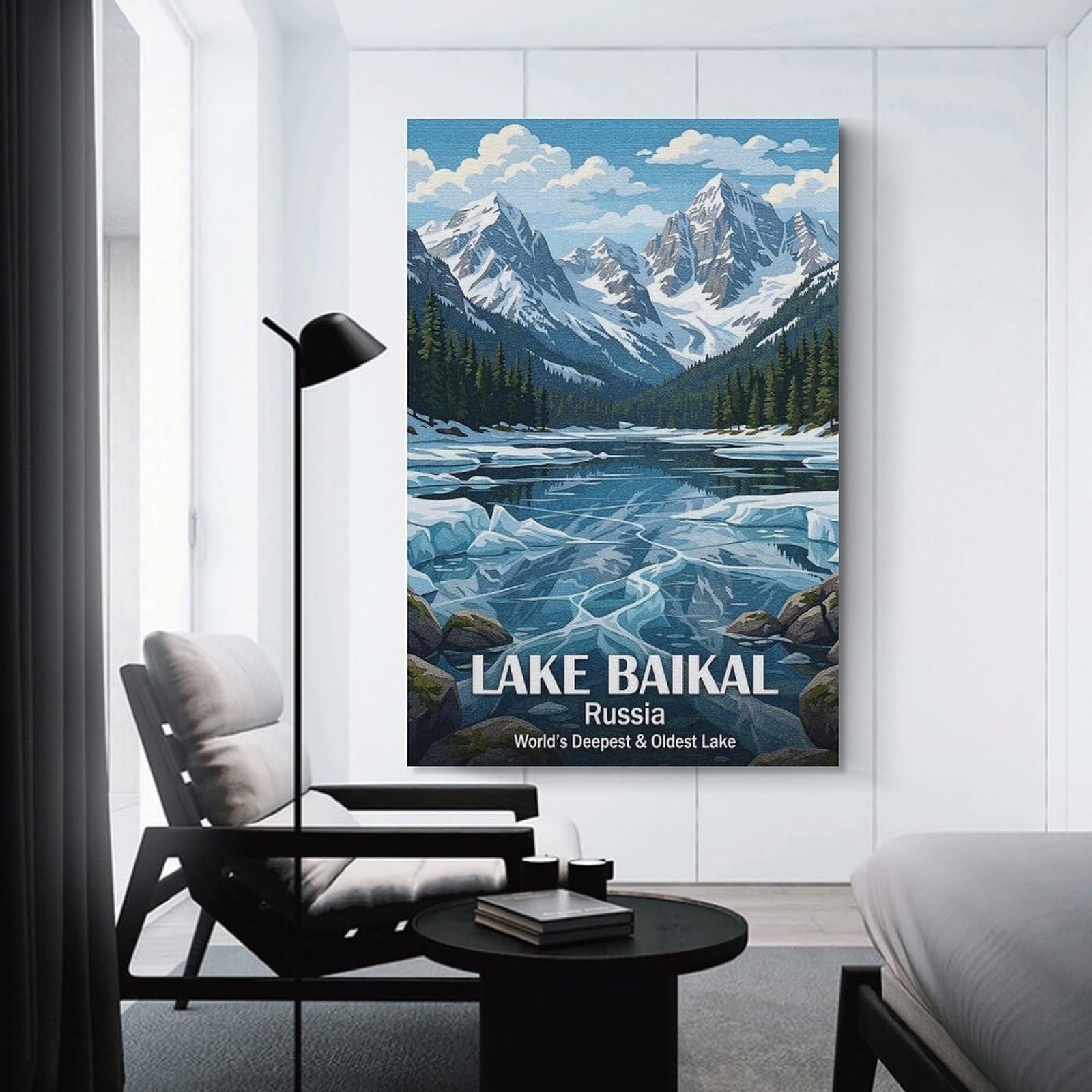 Junmoney Lake Baikal, Russia Winter Landscape Canvas Wall Decor 20x30inch(50x75cm), for Lounge, Study, Hallway Or Flat Walls, Canvas Wall Art That Fits Changing Layouts