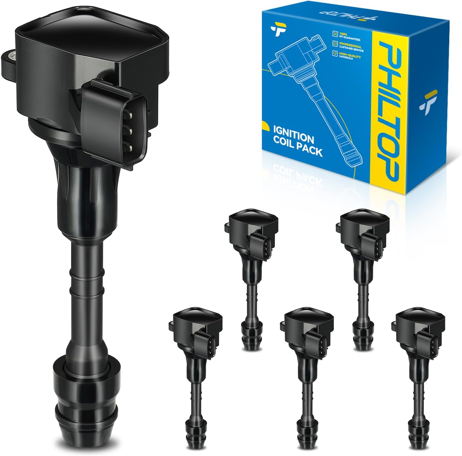 PHILTOP Ignition Coil Pack UF401, Replacement G35 2003-2007, 350Z 2003-2006, FX35 2003-2008, M35 2006-2008, IGC185 Ignition Coil Set of 6