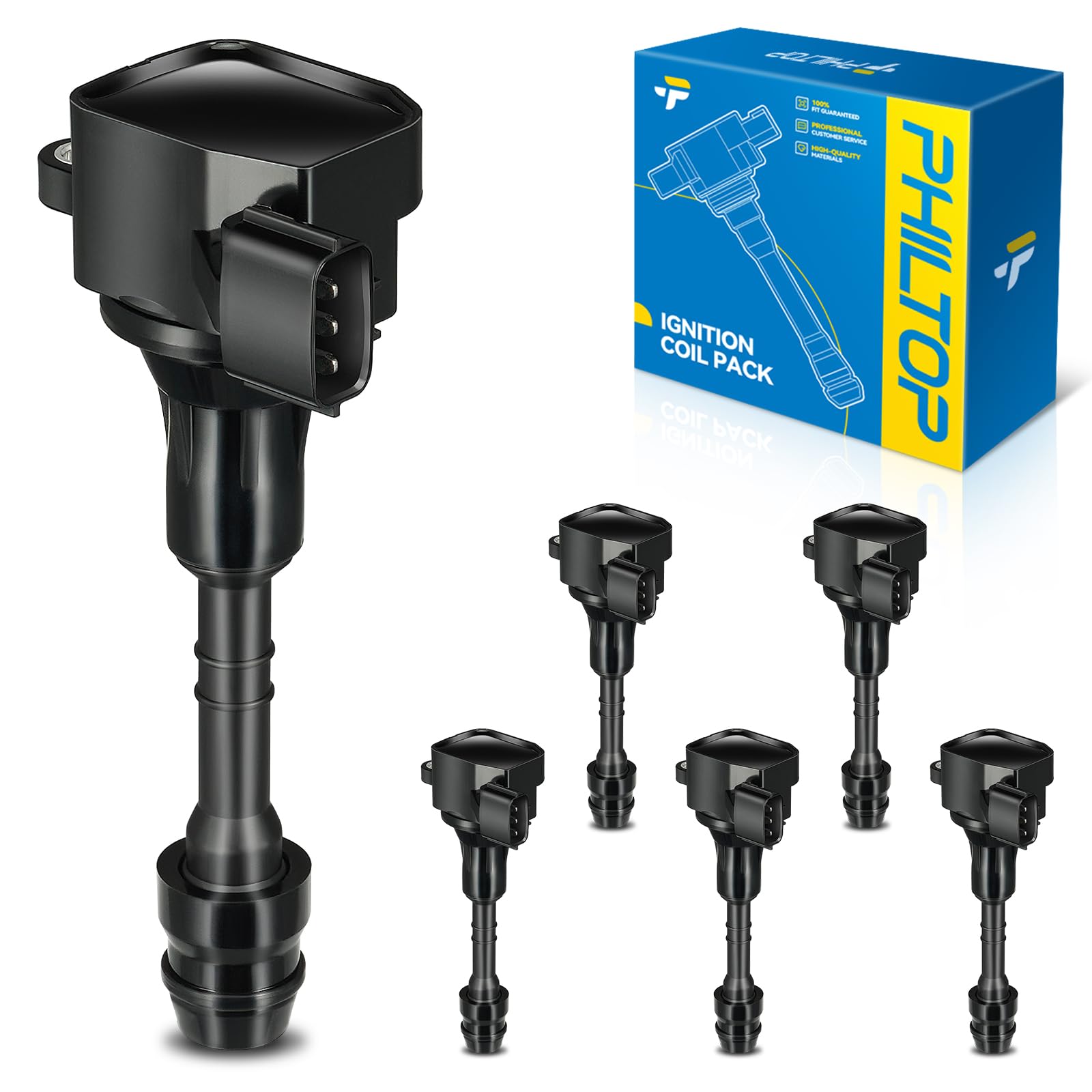 PHILTOP Ignition Coil Pack UF401, Replacement G35 2003-2007, 350Z 2003-2006, FX35 2003-2008, M35 2006-2008, IGC185 Ignition Coil Set of 6