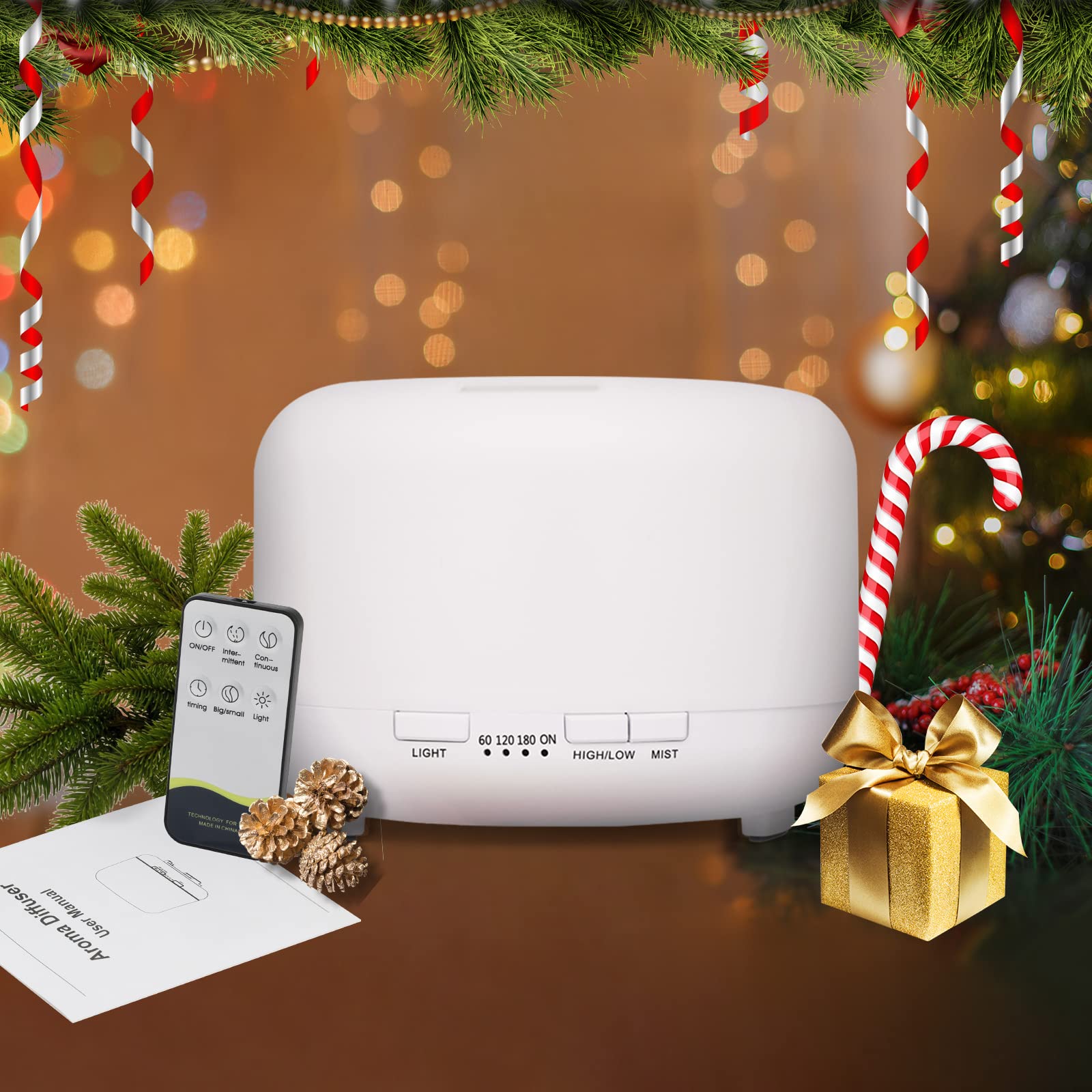 Hianjoo Aroma Diffuser Humidificador 450ml Humidificador Ultrasónico Aromaterapia Lámpara LED Colorida con Función Control Remoto para Yoga Salon SPA Vivir,Dormir, Bañarse, Hotel, Blanco Puro