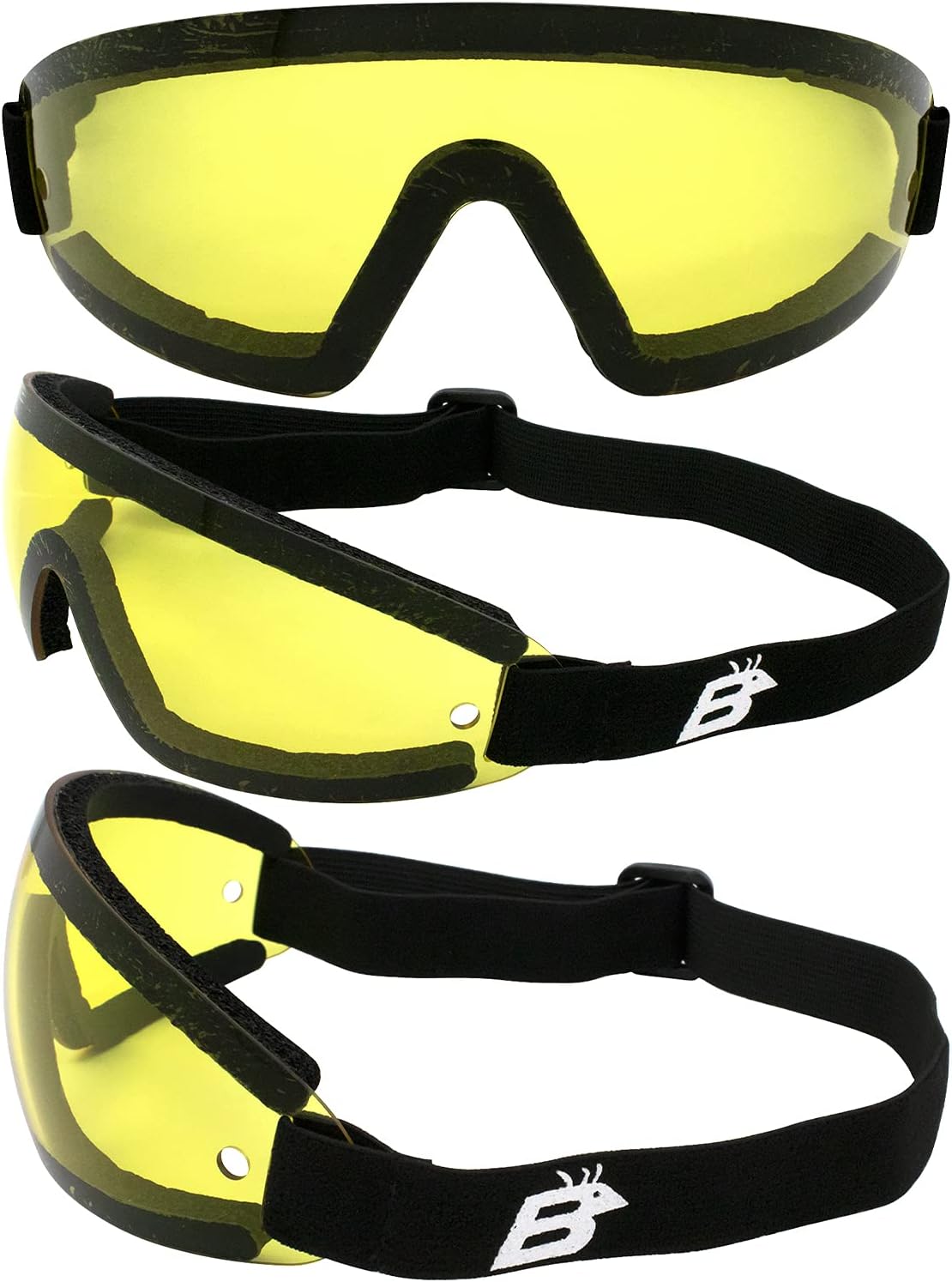 Birdz Eyewear Wing Skydiving Parachute Goggles 3 Pairs Black Frames with Clear Yellow Blue Lenses