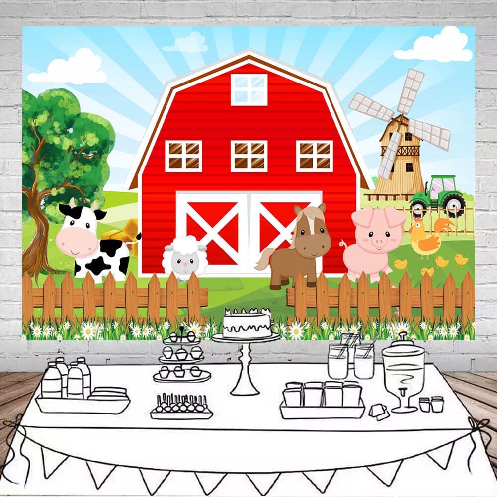 Avezano Kreskówkowa farma przyjęcie urodzinowe tło czerwona stodoła farma zwierzęta Happy Birthday fotografia tło dekoracje dzieci urodziny baby shower baner (3 x 2 m)