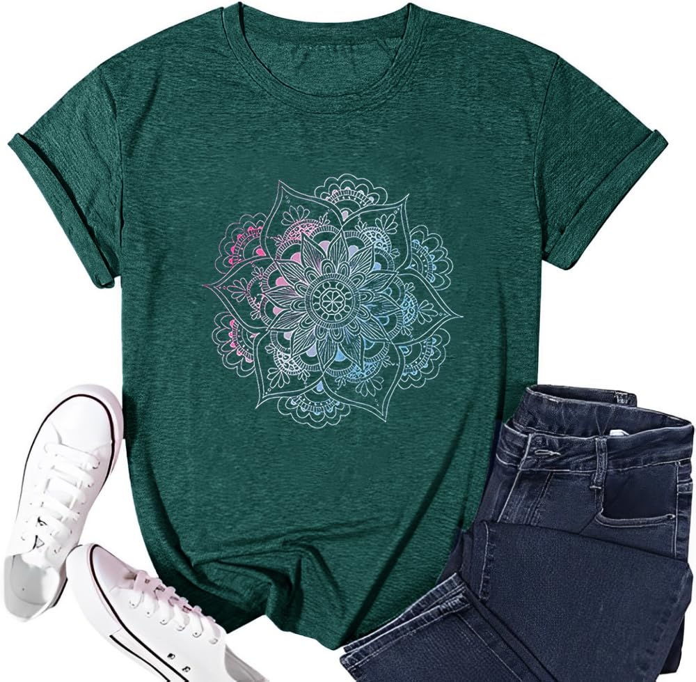 DapiaoliangVintage Boho Graphic Tees for Women Summer Round Neck Nature Cottagecore Tee Tops