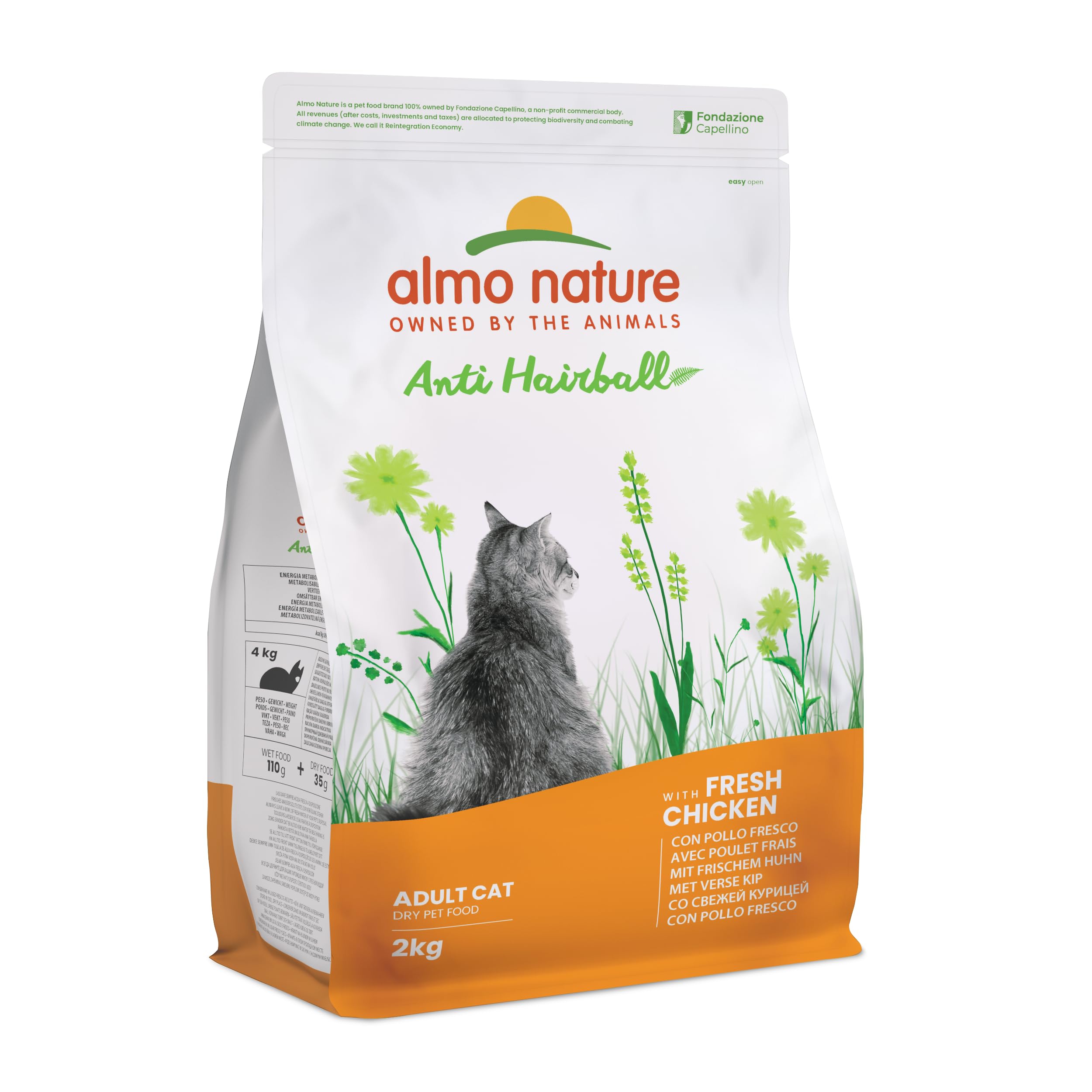 Almo Nature Pienso para Gatos Adultos Holistic Anti Hairball Chicken, Pollo (2 kg). Comida para Gatos Grandes Natural. Alimento Balanceado Seco, Alto en Proteínas.
