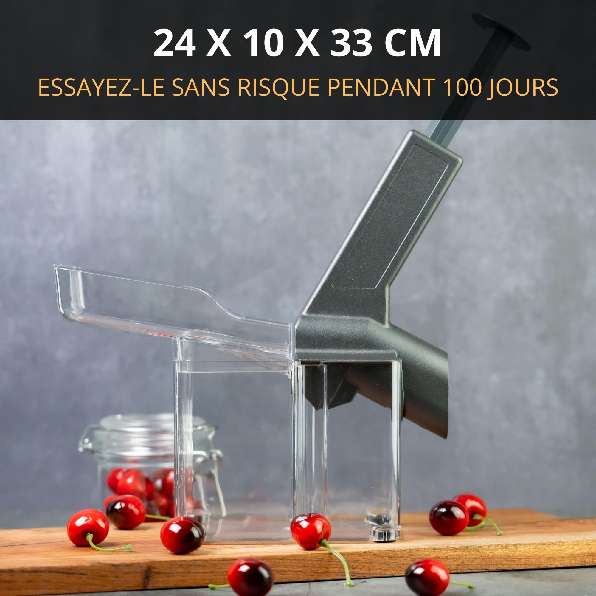 Dénoyauteur de cerises Thiru Premium - grande capacité de dénoyautage - pour cerises fraîches, en conserve, surgelées - avec protection anti-éclaboussures - Made in Germany