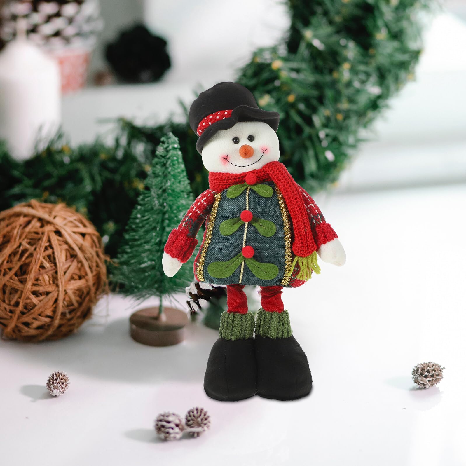 GARVALON Stehender Weihnachtswichtel mit Einziehbaren Beinen Plüschwichtel Dekofigur für Zuhause Skandinavischer Gnom mit Bunter Mütze und Langem Bart