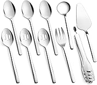 KINGSTONE 10-Piece Heavy Duty 18/10 Stainless Steel Serving Utensils Set - Spoons, Forks, Tongs, Cake Server for Buffet, Wedding, Party