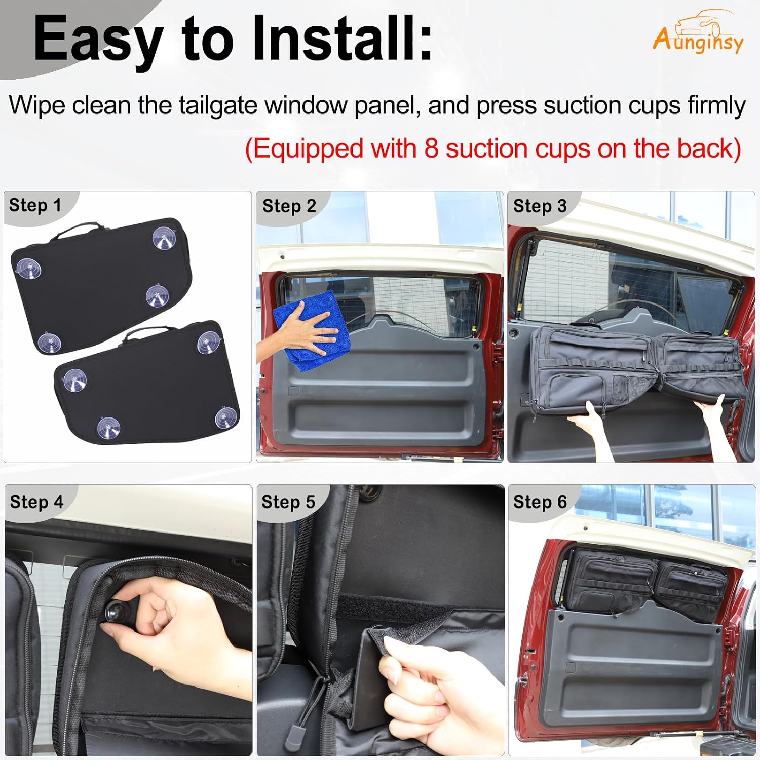 Aunginsy Tailgate Storage Bag Compatible with Toyota FJ Cruiser 2007-2024 Car Rear Tailgate Trunk Organizer Back Door Panel Storage Pockets Box Multi-Compartment Oxford Cloth Expansion Accessories