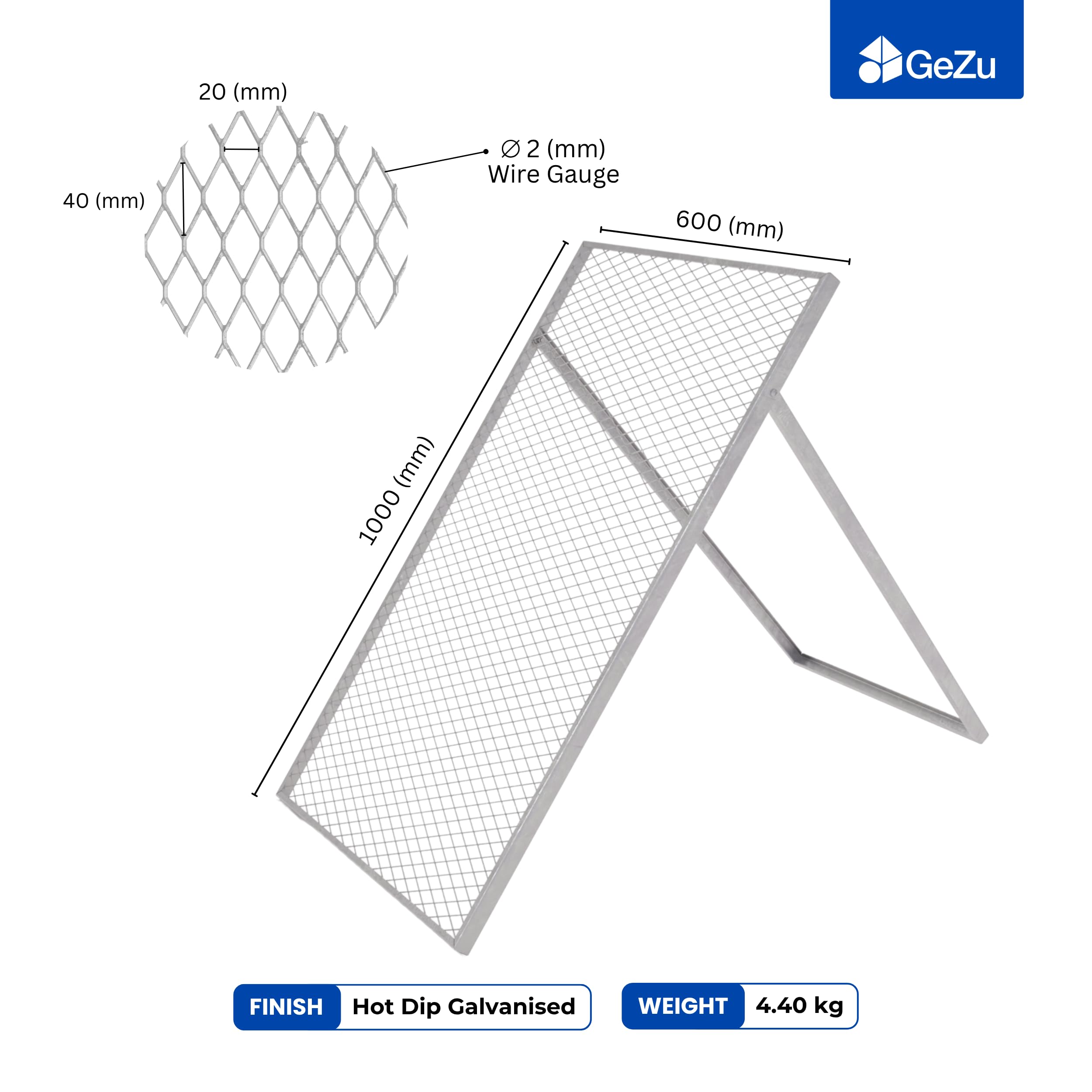 GeZu Impex Tamis de Terre 100 x 60 cm de Finesse, passoire pour Terre, Pierres, Compost