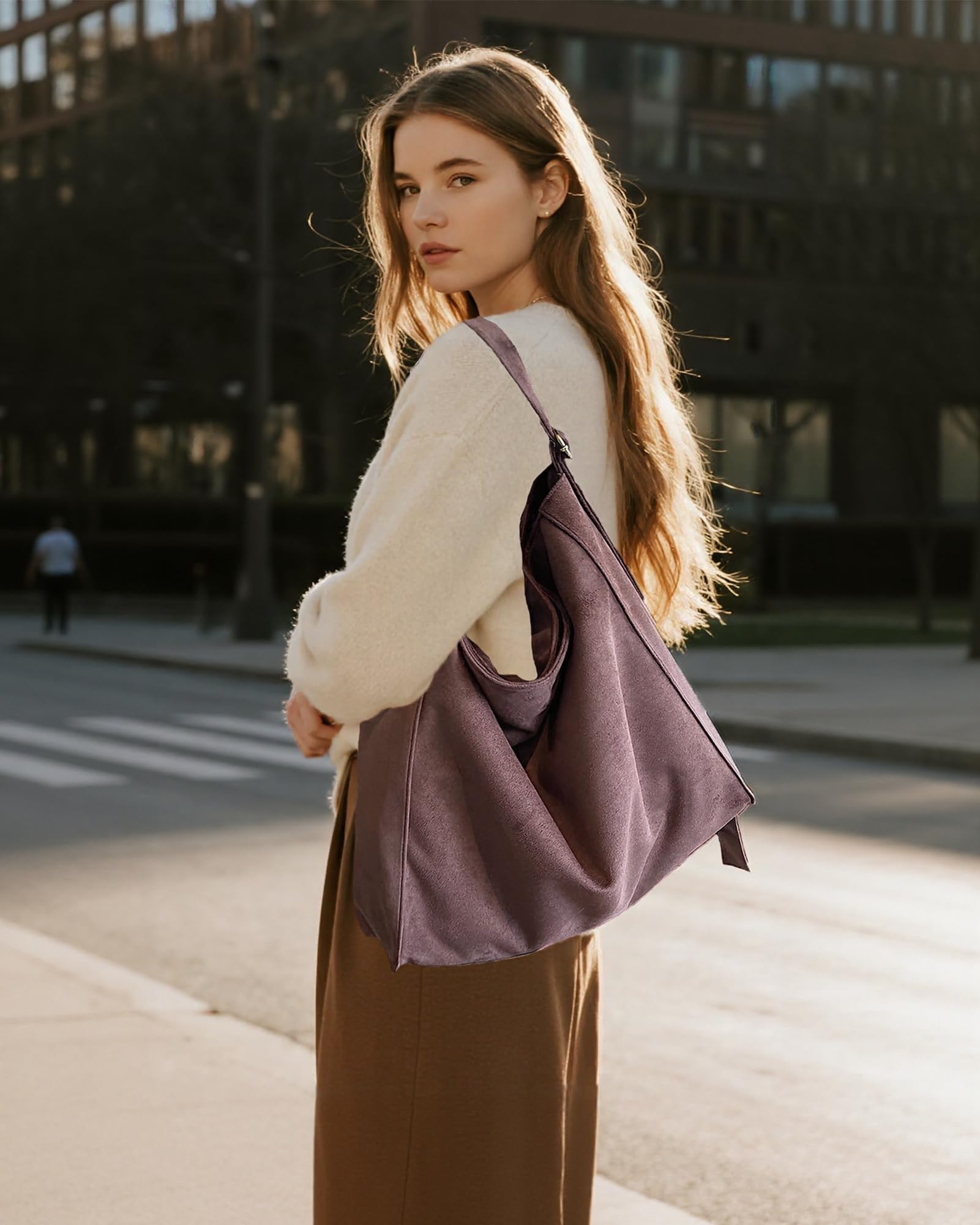 Micmores Torba na ramię dla kobiet, torebki ze sztucznego zamszu, luźna torebka na ramię, duża torba crossbody, torby uni, do pracy, podróży