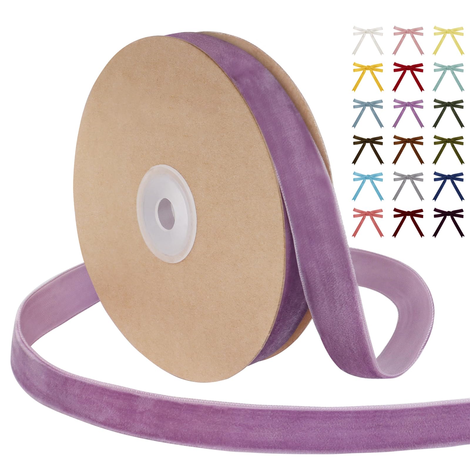 Uiopa Light Purple Velvet Ribbon, 15mm x 9m Single Face Wrapping Ribbon, Vintage Velvet Ribbons for Gift Wrapping, Wreaths, Wedding, Party, Home Decor, DIY Crafts