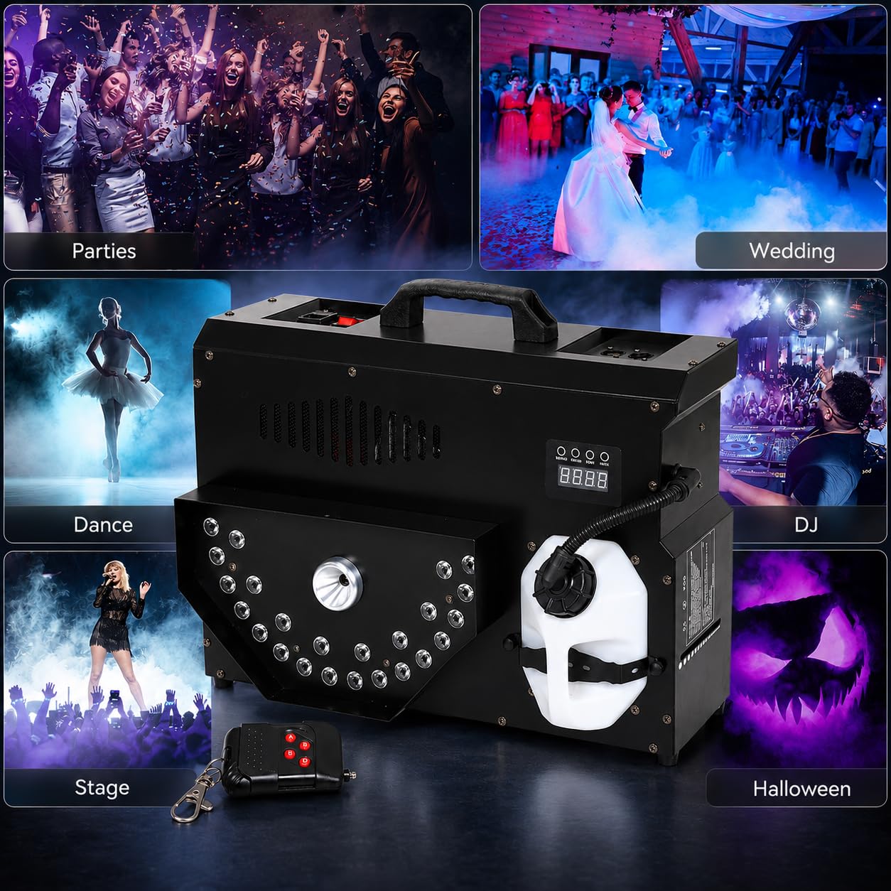 3500 W macchina portatile della nebbia, generatore di atmosfera LED ad angolo regolabile per eventi, matrimoni, bar, feste - crea l'effetto palcoscenico perfetto