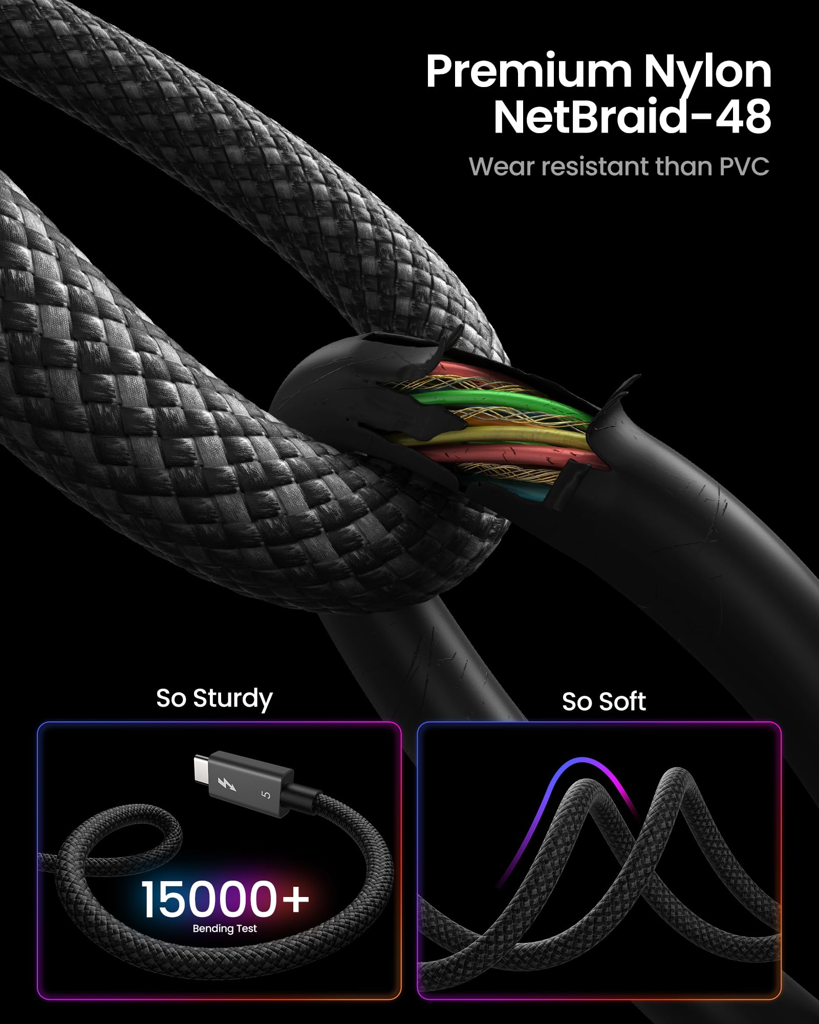 Silkland Kabel Thunderbolt 5 80Gbps 1M Pleciony 240W Ładowanie Kompatybilny Thunderbolt 4/3 USB4 MacBook M4 Pro