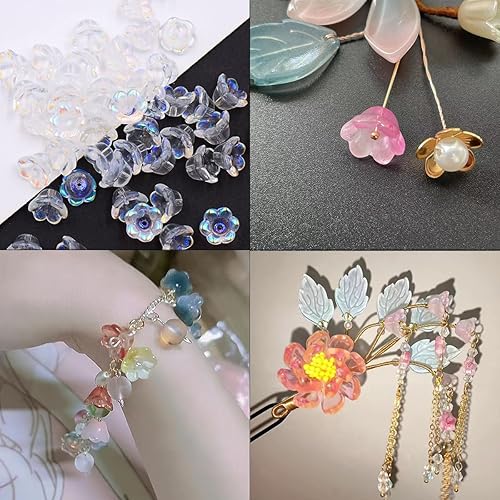 Miniatura 3 de Cuentas de flores, 140 cuentas de cristal sueltas de trompeta mixta, cuentas de vidrio sueltas de campana, cuentas espaciadoras con agujero para