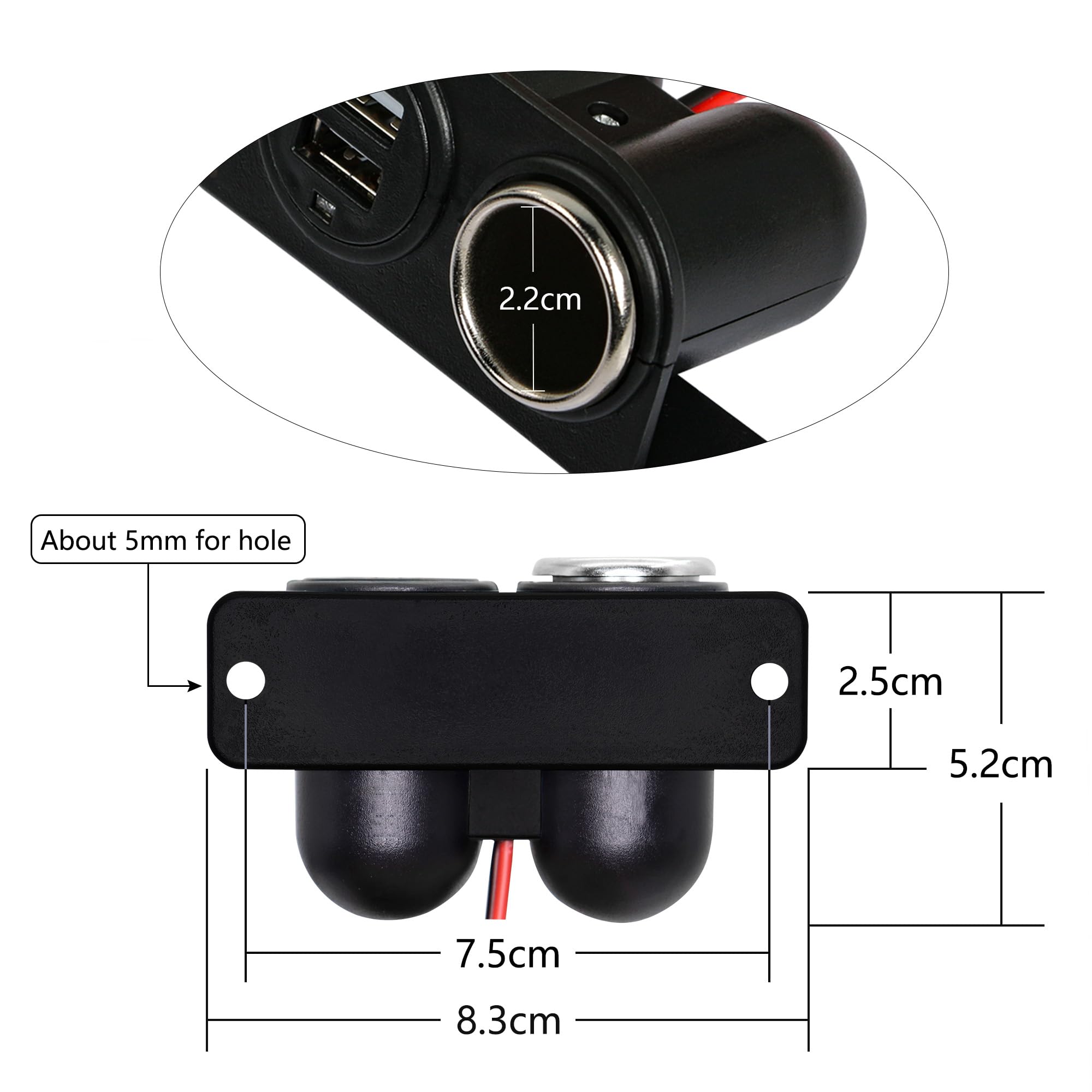 Zequech Adattatore Accendisigari Auto Splitter 1 A 2 Porte – 12V/24V Con Indicatore LED Rosso, Per Auto, Camion E Moto