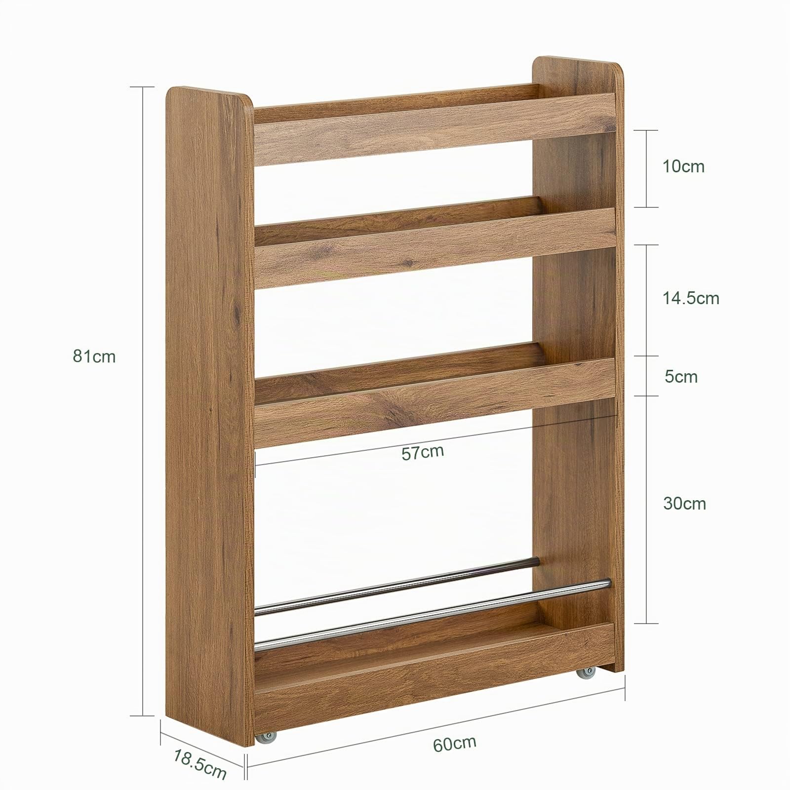SoBuy Carro Auxiliar con Ruedas para Cocina y Baño, 4 Niveles, 60x81x18,5cm | Estante Salvaspacio de 4 Niveles con ruedas & barra anticaída, carga 5 kg/nivel, PB, cocina & baño & dormitorio, NSR01-PF