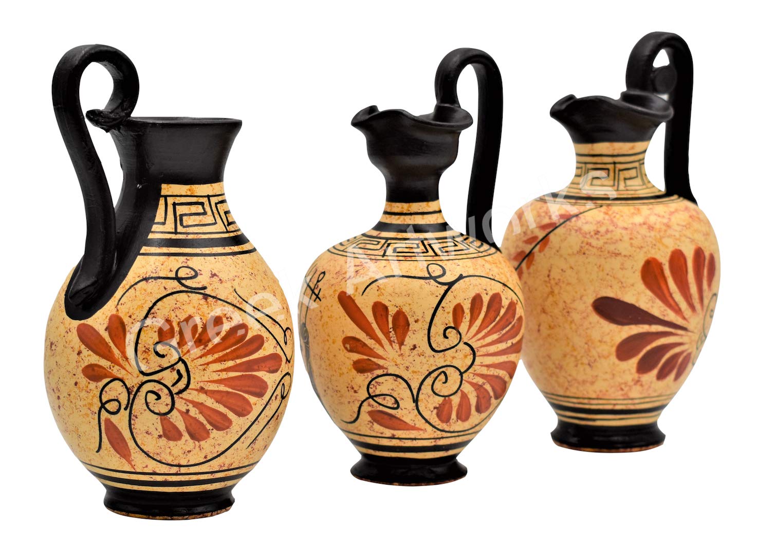 Set 3 Keramikvasen mit schwarzer Figur aus griechischer Keramik Zeus Apollo Athena