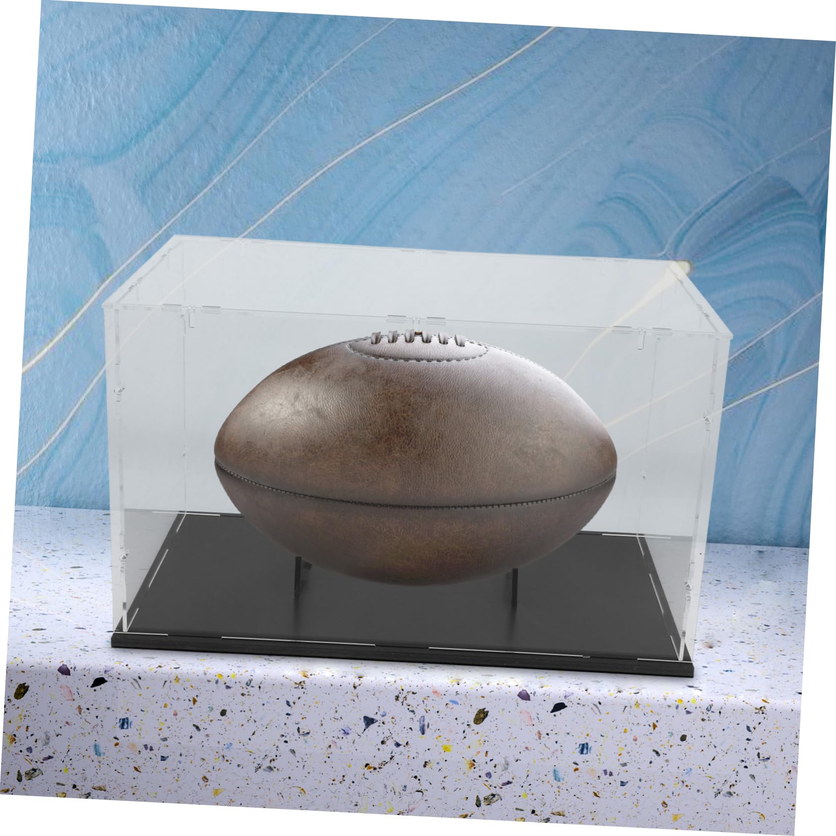 Vitrina Acrílica Transparente con Tapa Desmontable para Balón de Rugby y Béisbol, Diseño Removible, Material Acrílico Negro Adecuado para Uso en Interiores y Hogar