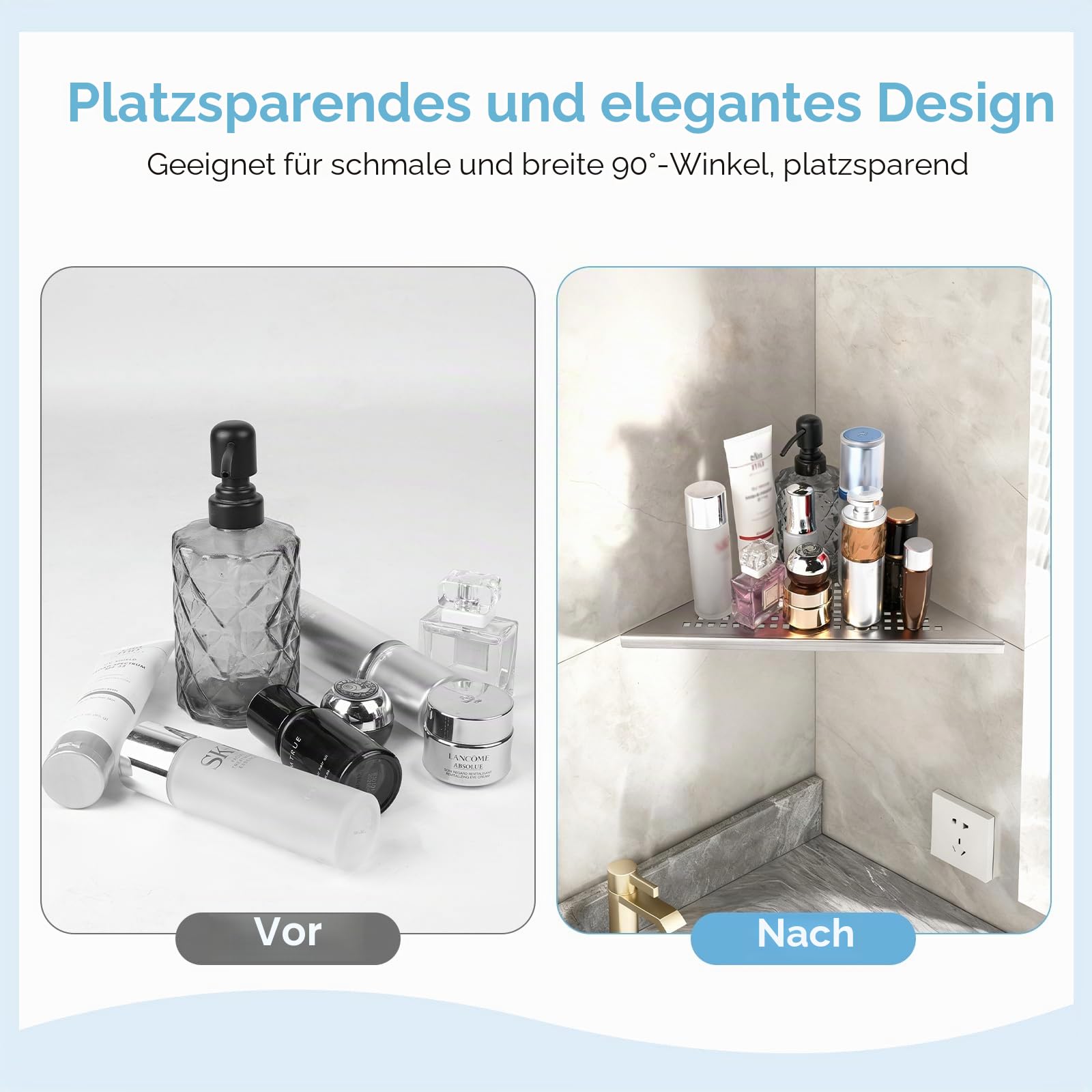 3X Ecke-Duschablage 254x 254x 360 mm Badezimmerregal Edelstahl 304 | 1,5 mm Verdickter, Gebürstet, Eckablage Duschablage mit Gitterdesign Einbau-Wandregal in Fliesenfugen für Geflieste Wände