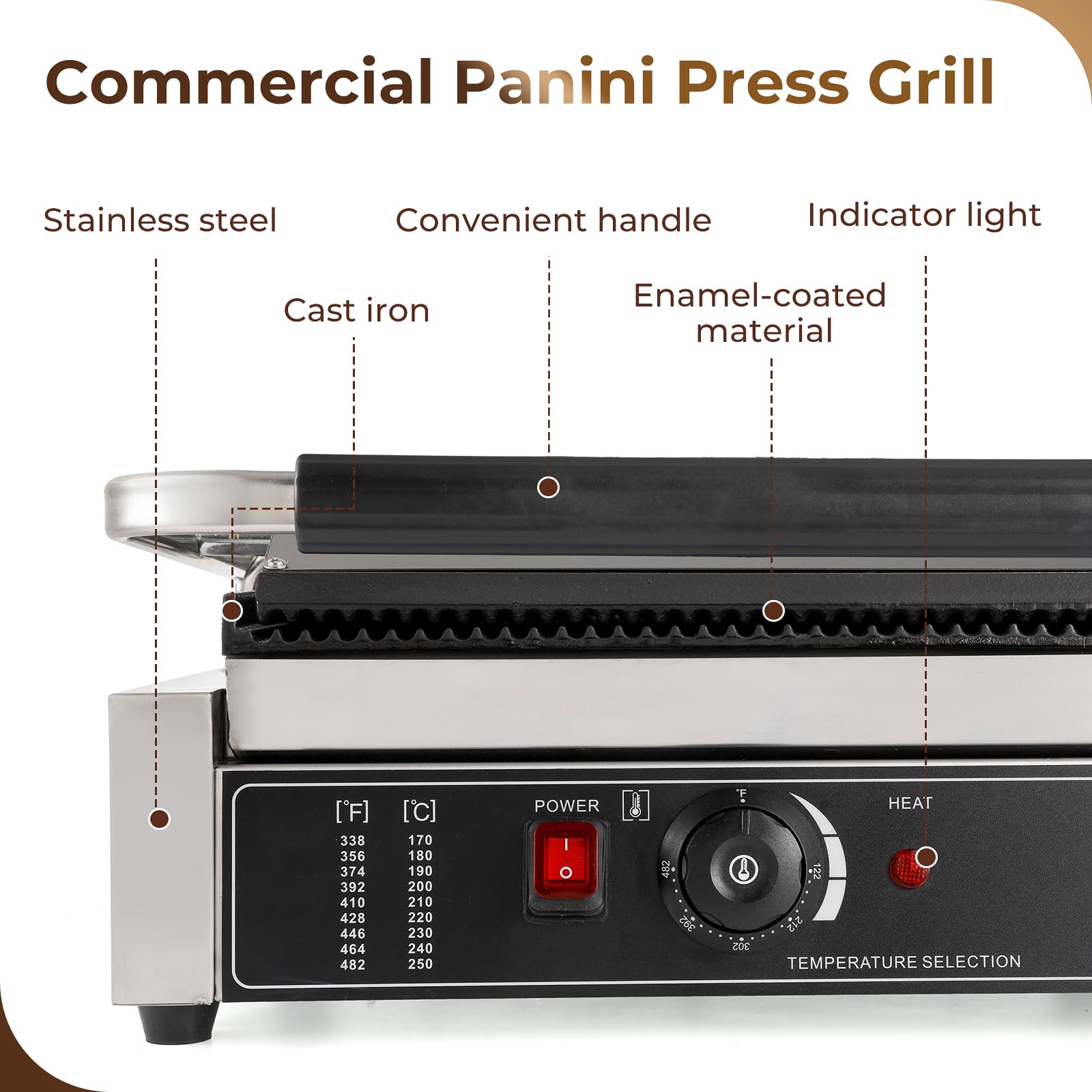 POWLAB 2200W Commercial Sandwich Press Grill Large Stainless Steel