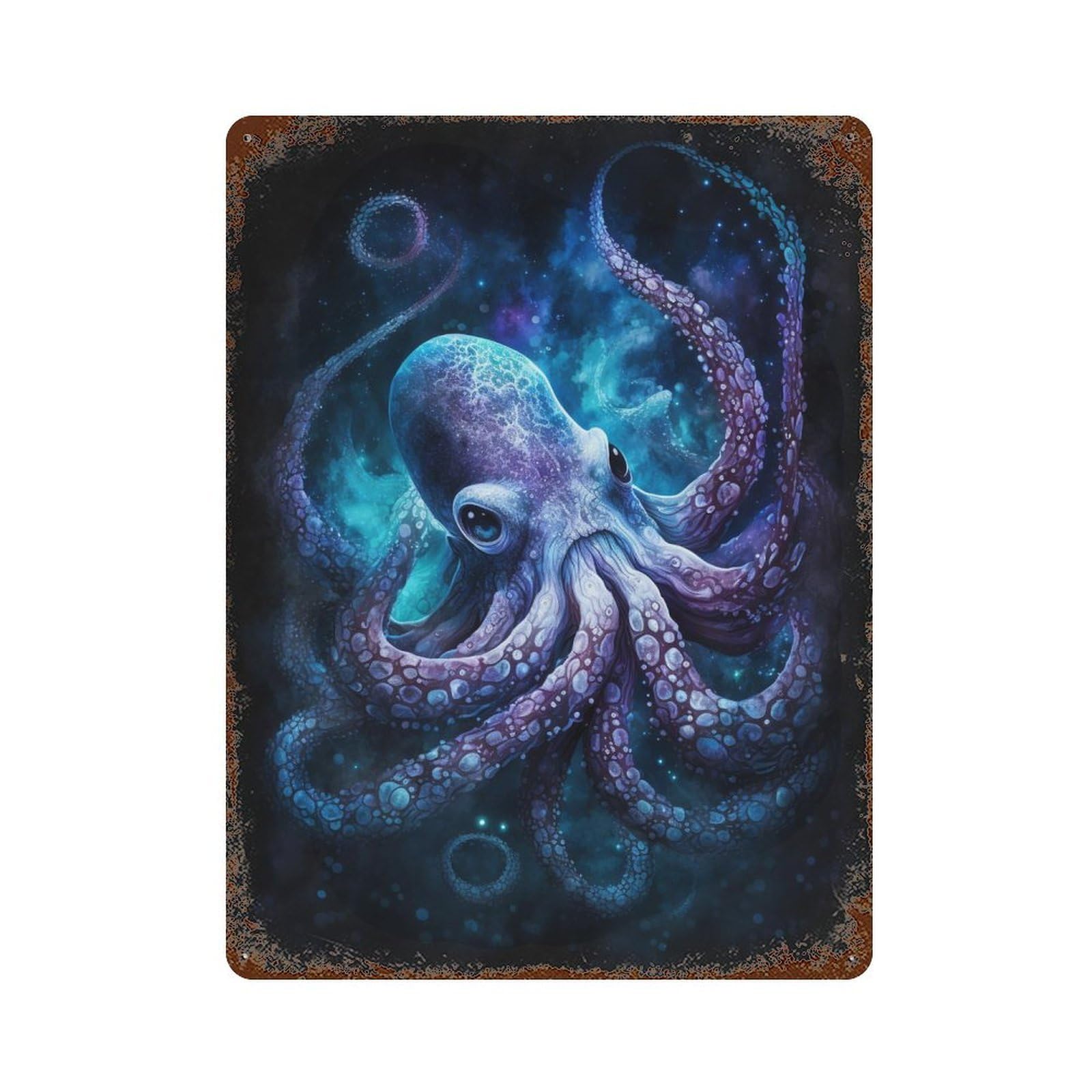Glowing Octopus Art Print-2 Rustic Tin Plaque 15.7"x11.8", for Pub, Kitchen And Man Cave Decor, Vintage Wall Decor