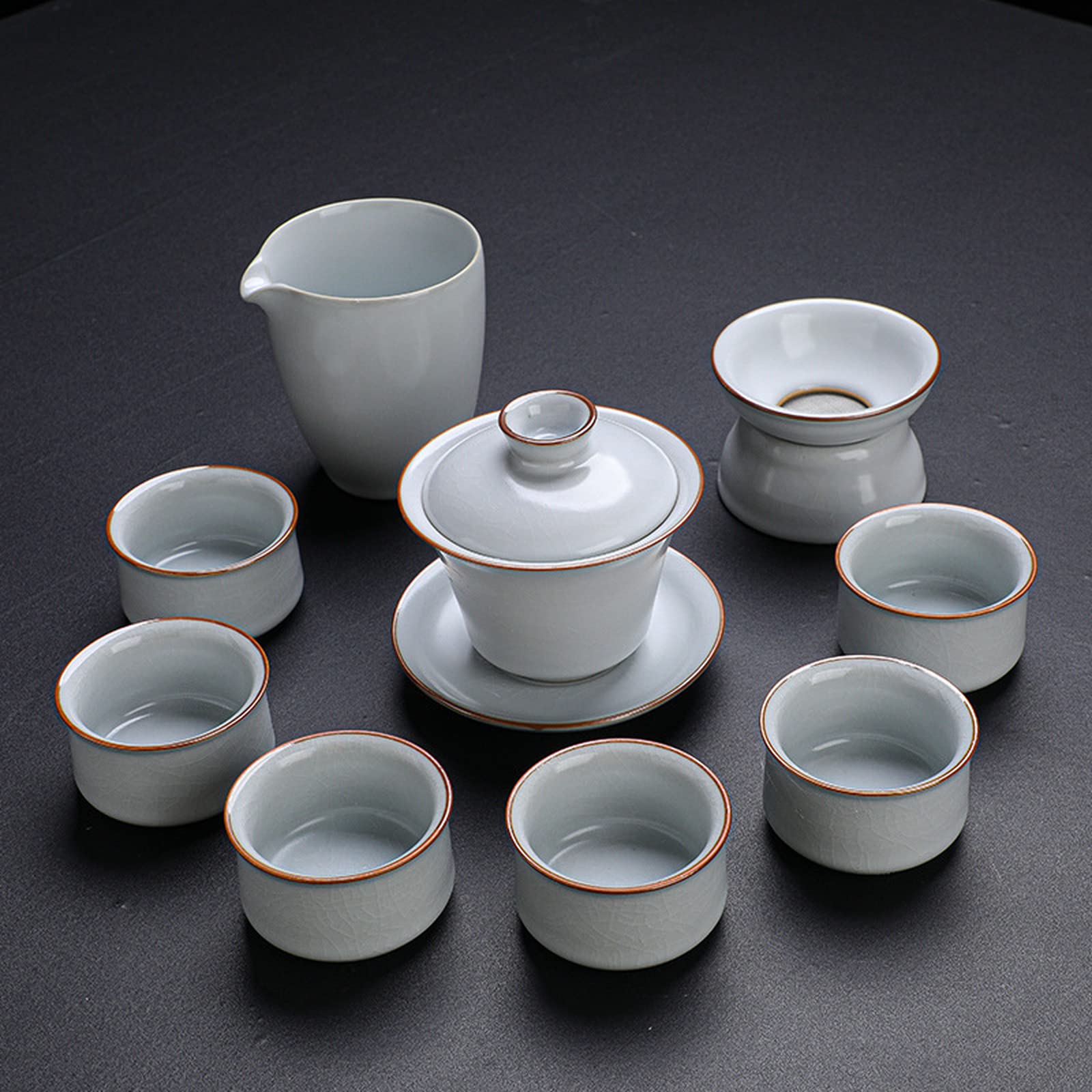 Azoob Ru Kiln Kung Fu Tea Set Open Piece Ceramic Teapot Teacup Ten Head Home Set Of Gifts Tea Set