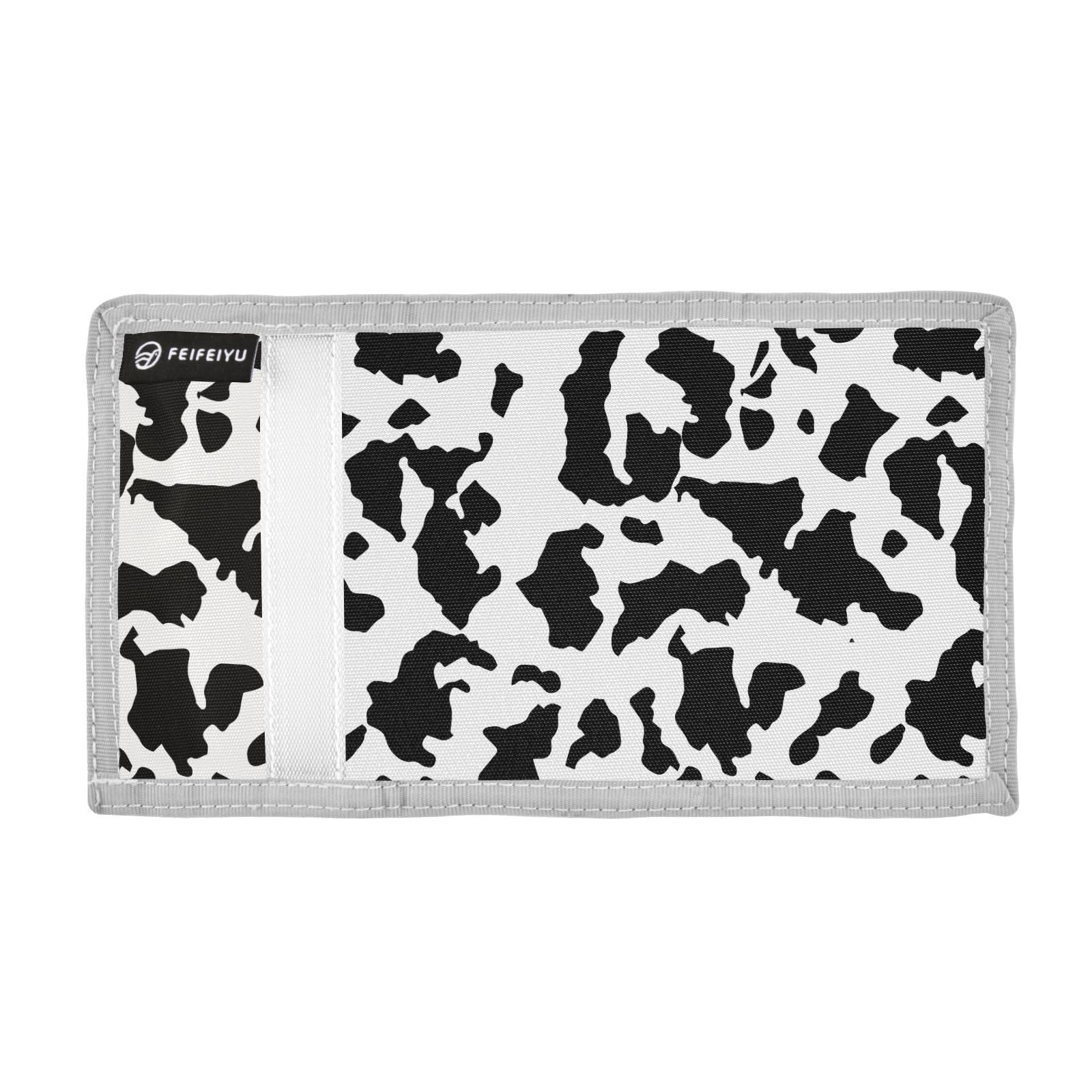 JHKKU Cow Print Kids Wallet for Boys Girls, Teen Canvas Trifold Purse with Zipper Coin Pocket